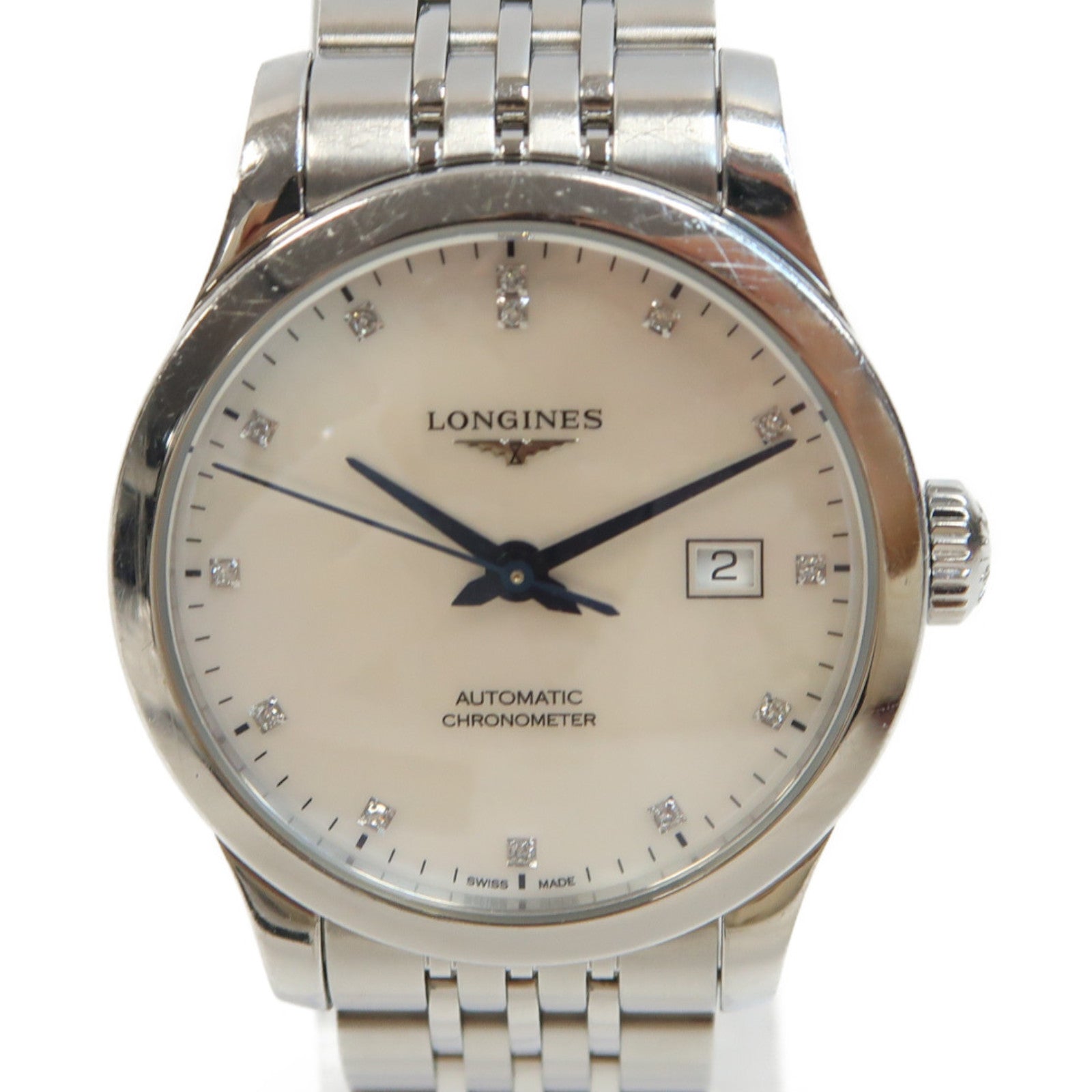 LONGINES Record 30mm不鏽鋼手錶自動機芯白色
