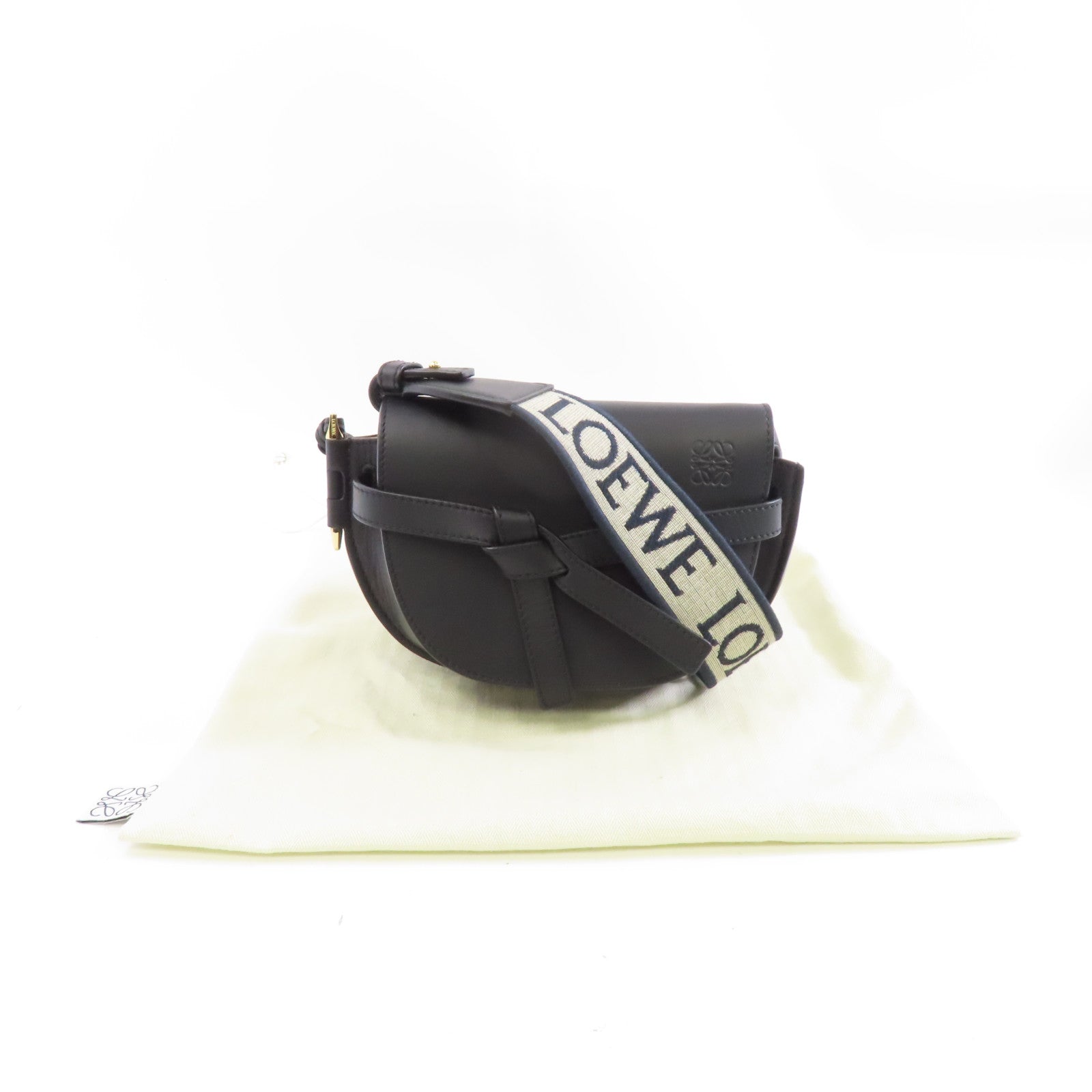 LOEWE 牛皮皮革Mini Gate金扣肩背袋黑色