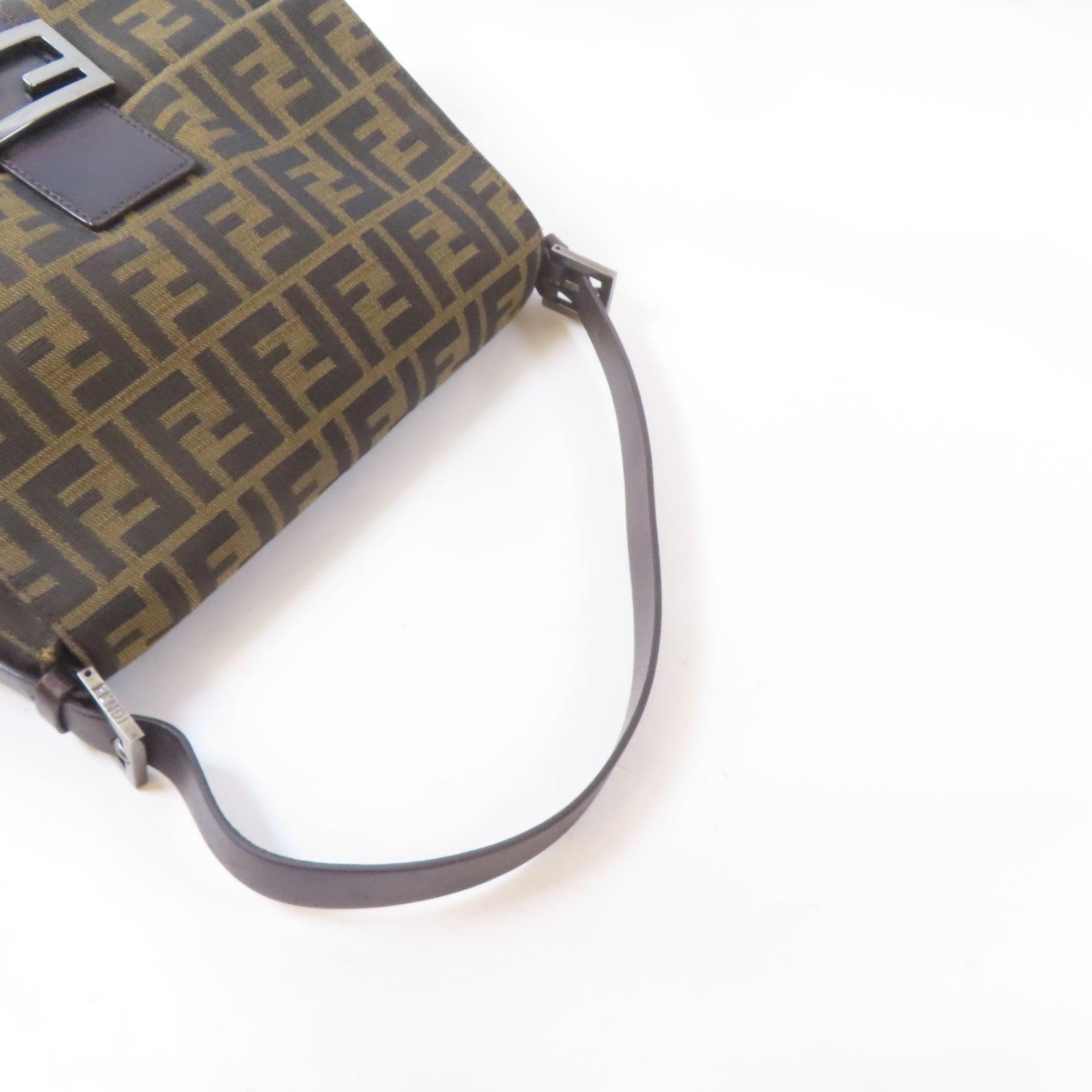 FENDI 帆布Shoulder Bag銀扣肩背袋啡色