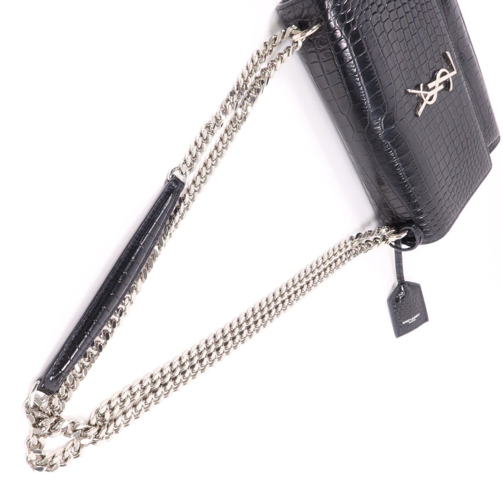 SAINT LAURENT 牛皮皮革Sunset Medium銀扣鏈帶肩背袋