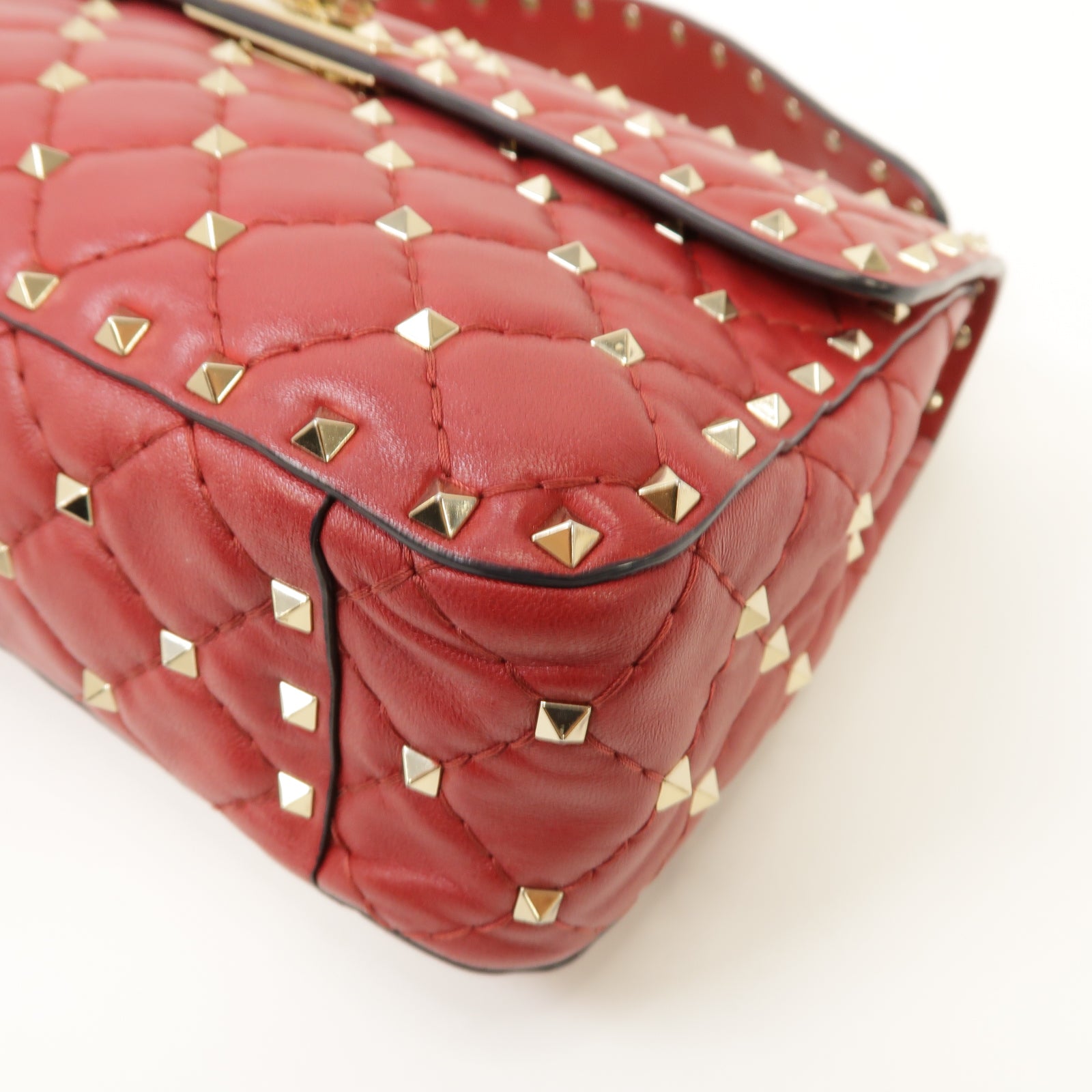 Valentino 菱格羊皮皮革Rockstud Spike 2 Way Chain Shoulder Bag金扣手挽肩背兩用袋紅色