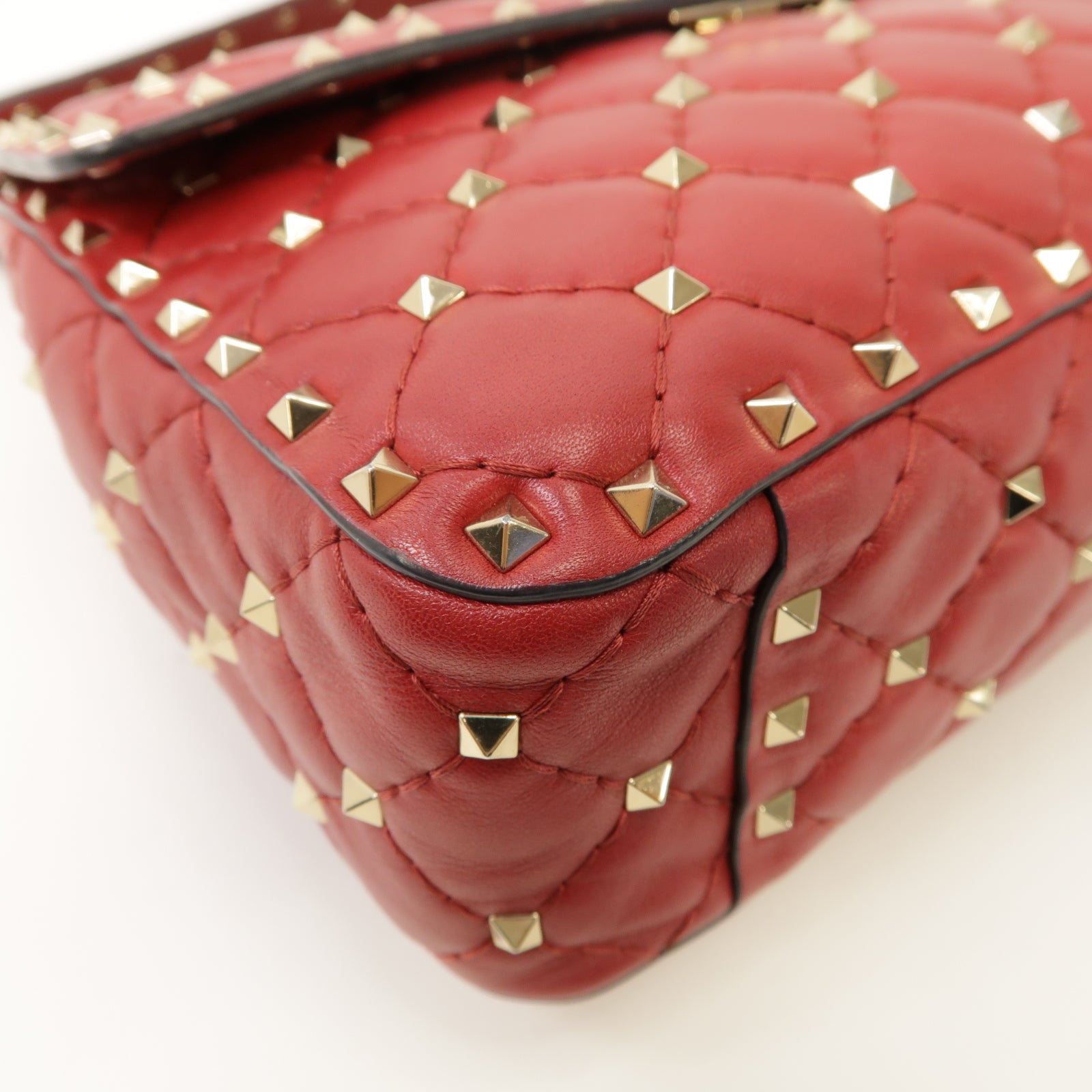 Valentino 菱格羊皮皮革Rockstud Spike 2 Way Chain Shoulder Bag金扣手挽肩背兩用袋紅色