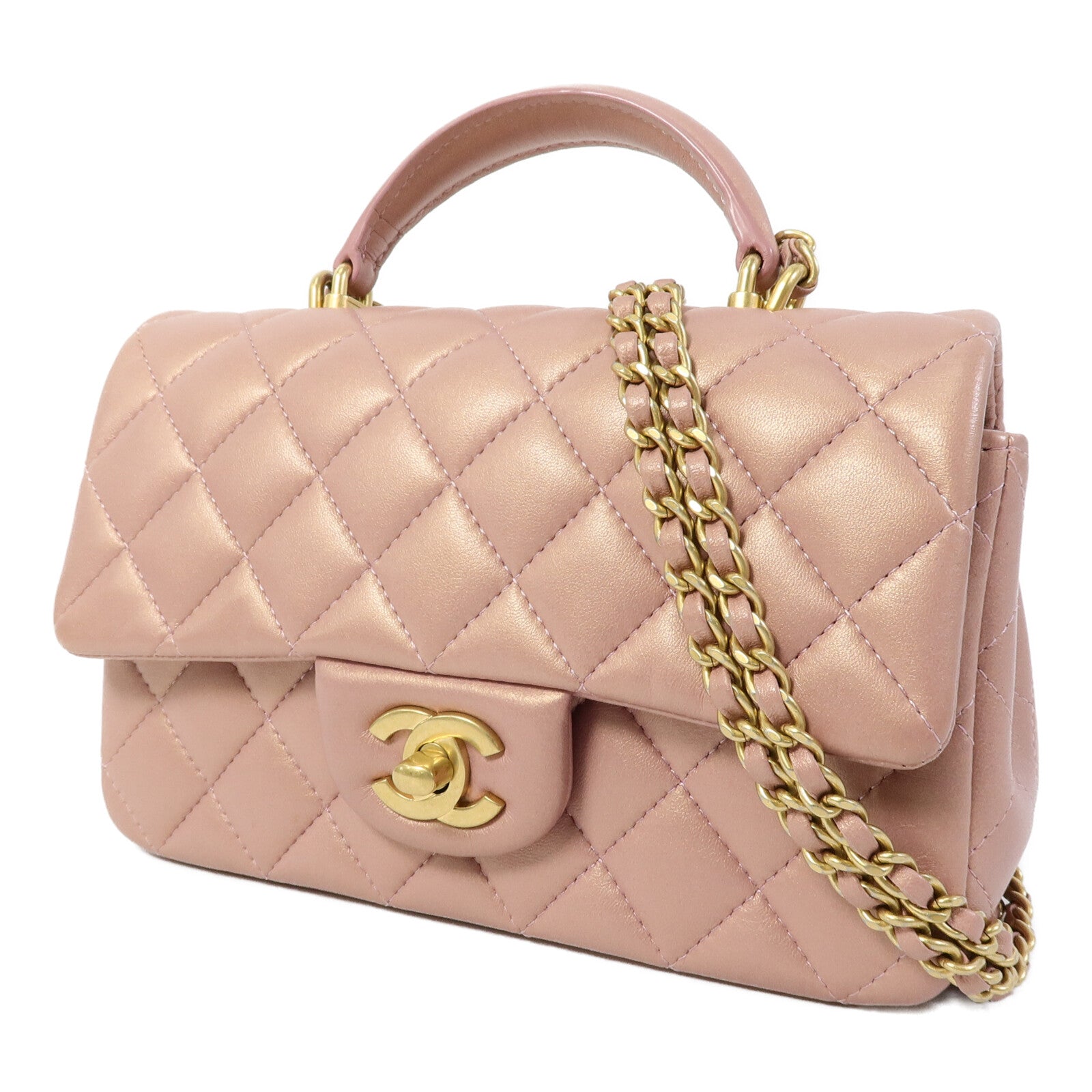 CHANEL 羊皮皮革Mini Flap Bag With Top Handle鏈帶肩背袋