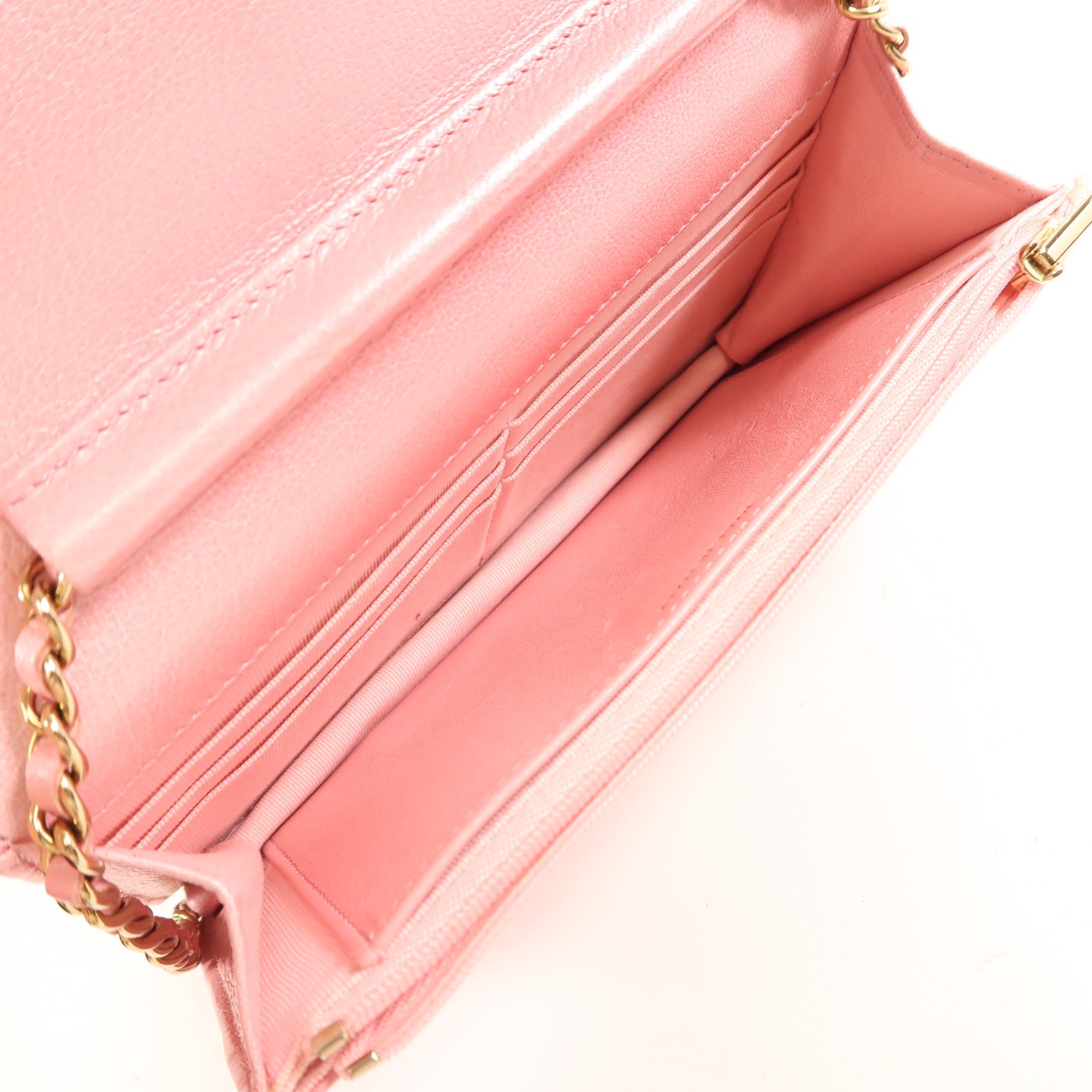 CHANEL CC GHW WOC Wallet On Chain Shoulder Bag Calfskin Leather Pink