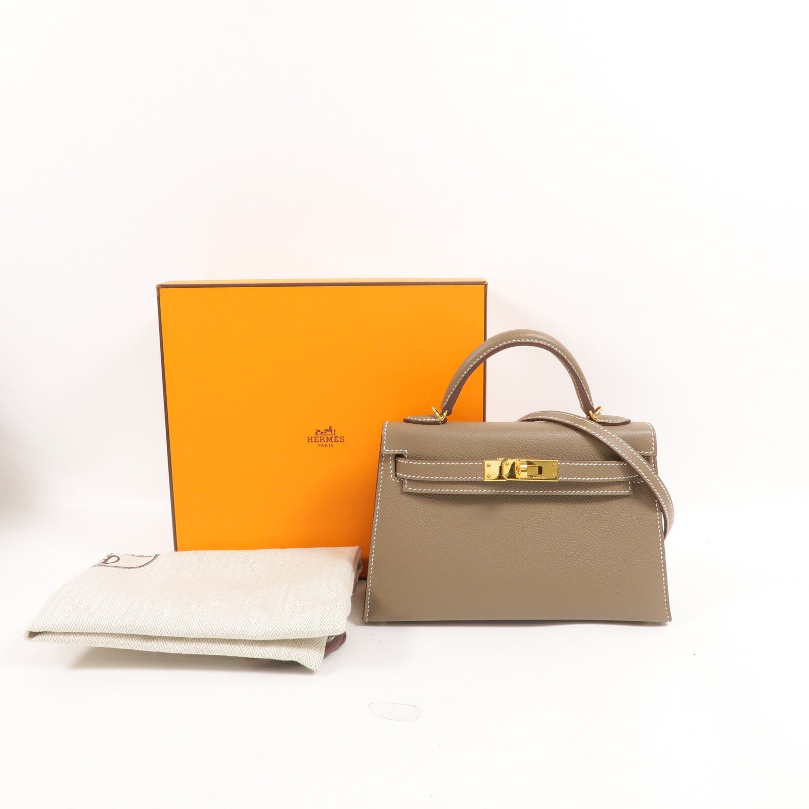 HERMES Epsom皮革Mini Kelly手挽肩背兩用袋Etoupe