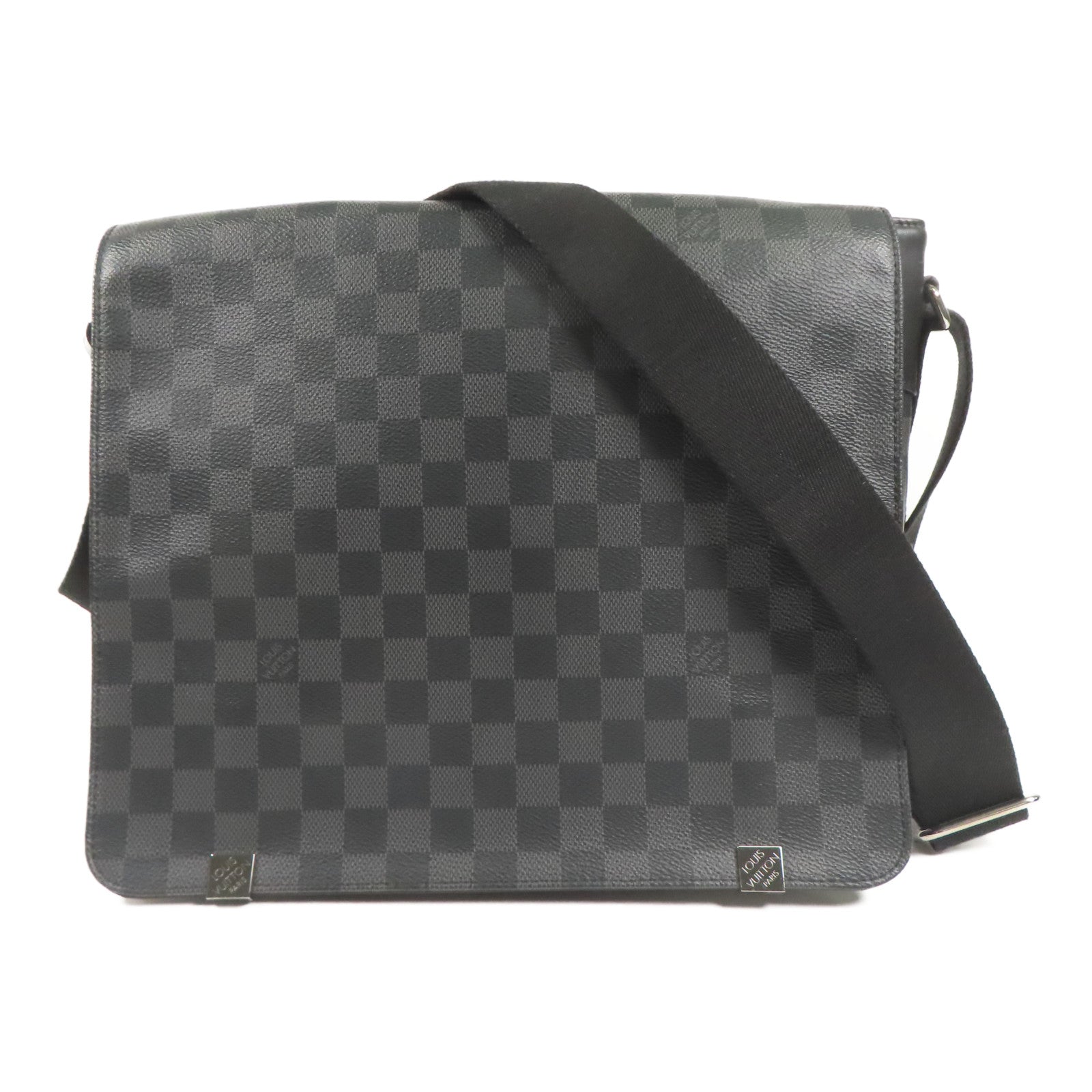 LOUIS VUITTON Damier Graphite District MM銀扣肩背袋