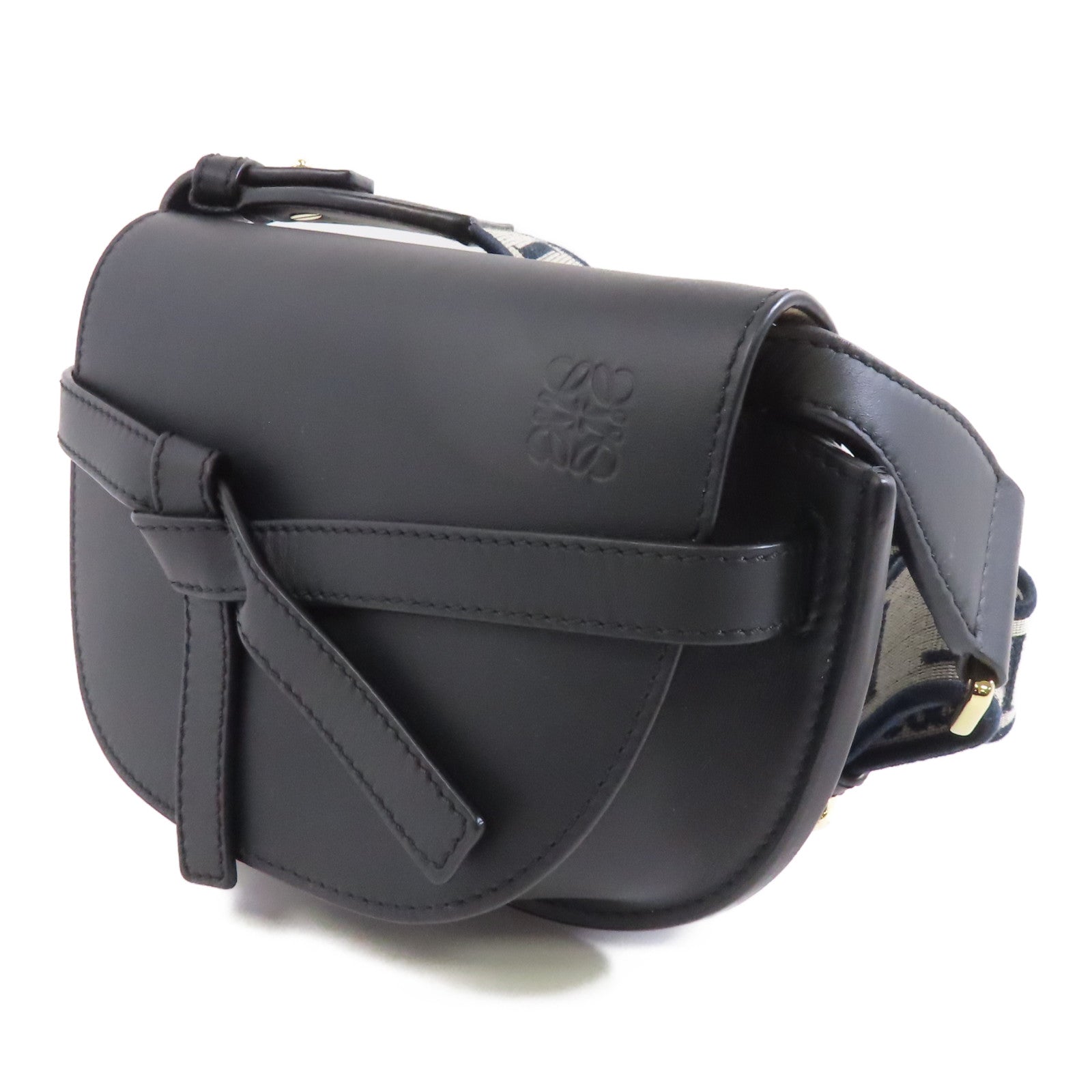 LOEWE 牛皮皮革Mini Gate金扣肩背袋黑色