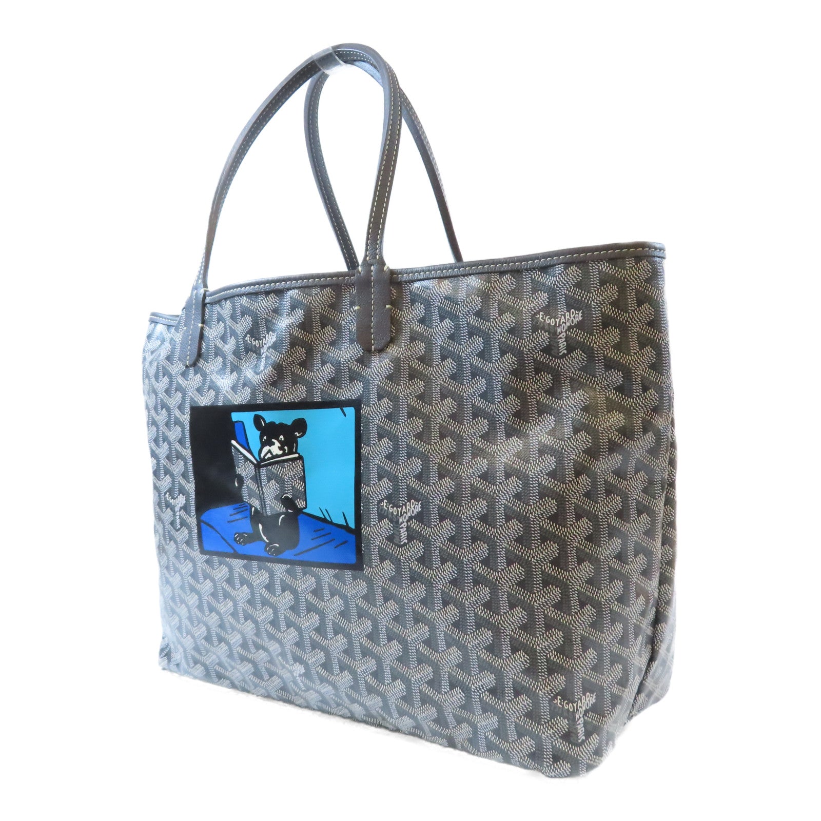 GOYARD 塗層帆布Saint Louis Hulot銀扣手挽袋灰色