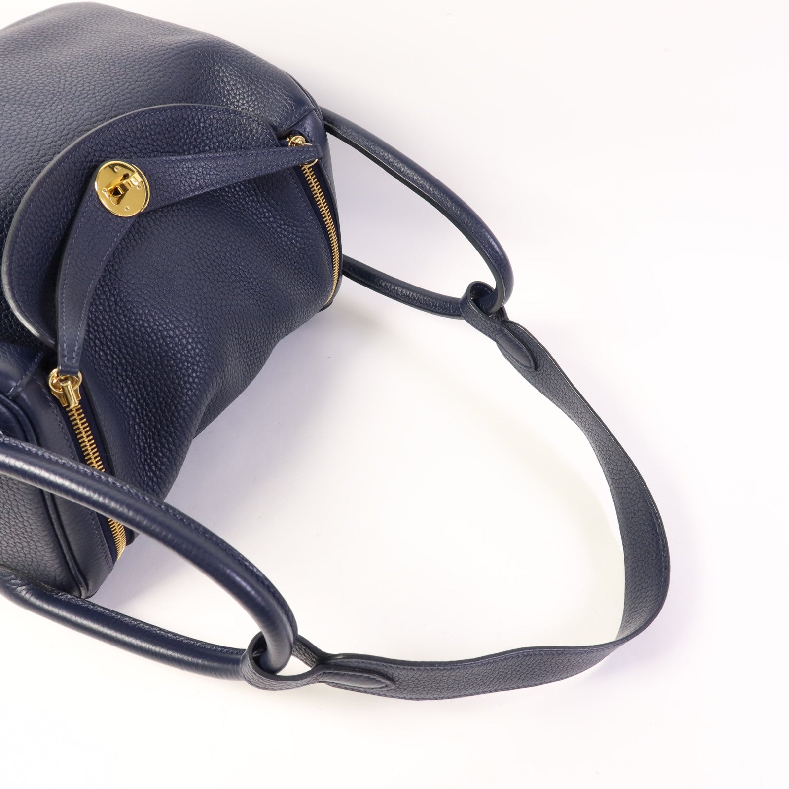 HERMES Clemence皮革Lindy 30金扣手挽肩背兩用袋Bleu Nuit