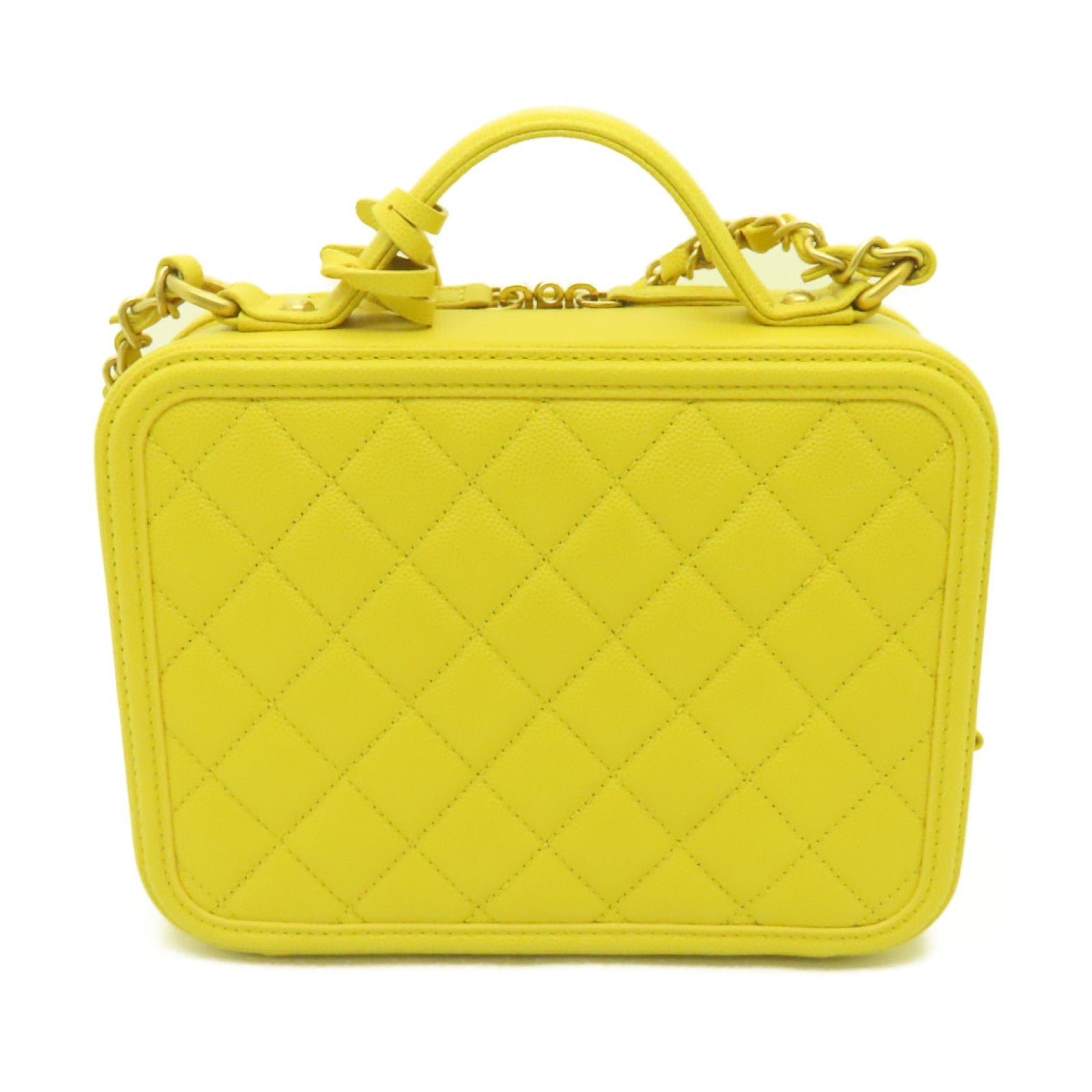 CHANEL 【激減優惠】菱格Caviar皮革Vanity Case金扣手挽肩背兩用袋黃色