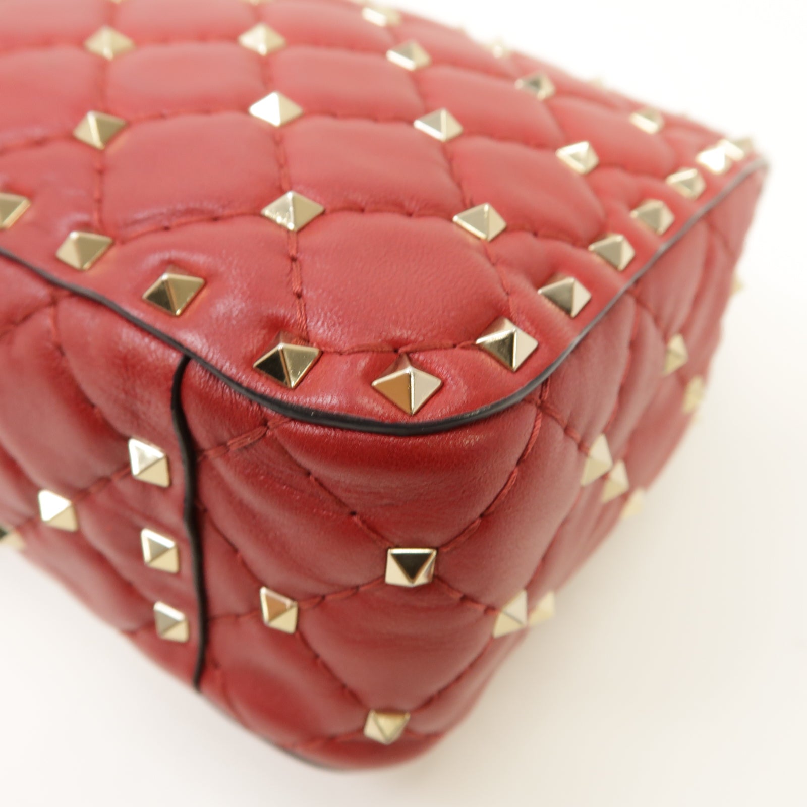 Valentino 菱格羊皮皮革Rockstud Spike 2 Way Chain Shoulder Bag金扣手挽肩背兩用袋紅色
