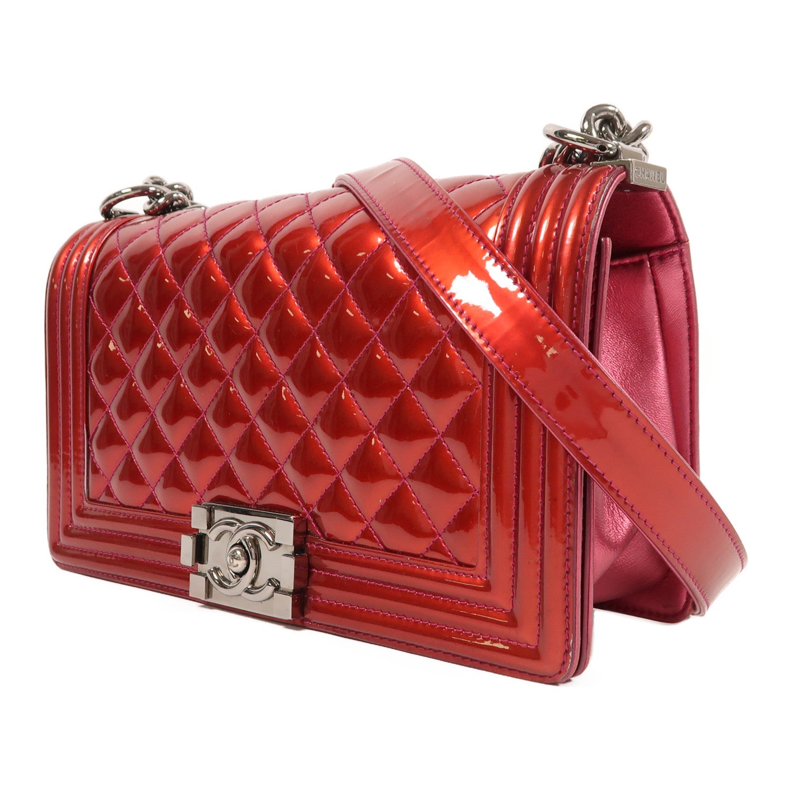 CHANEL 漆皮皮革Boy Chanel鏈帶肩背袋