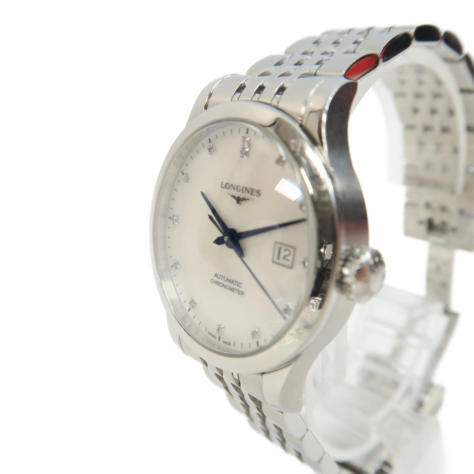 LONGINES Record 30mm不鏽鋼手錶自動機芯白色