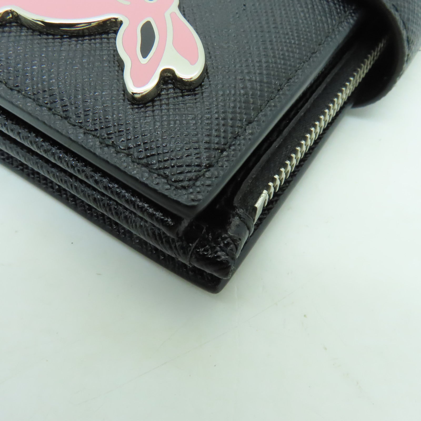 PRADA Saffiano皮革Wallet銀扣長錢包黑色