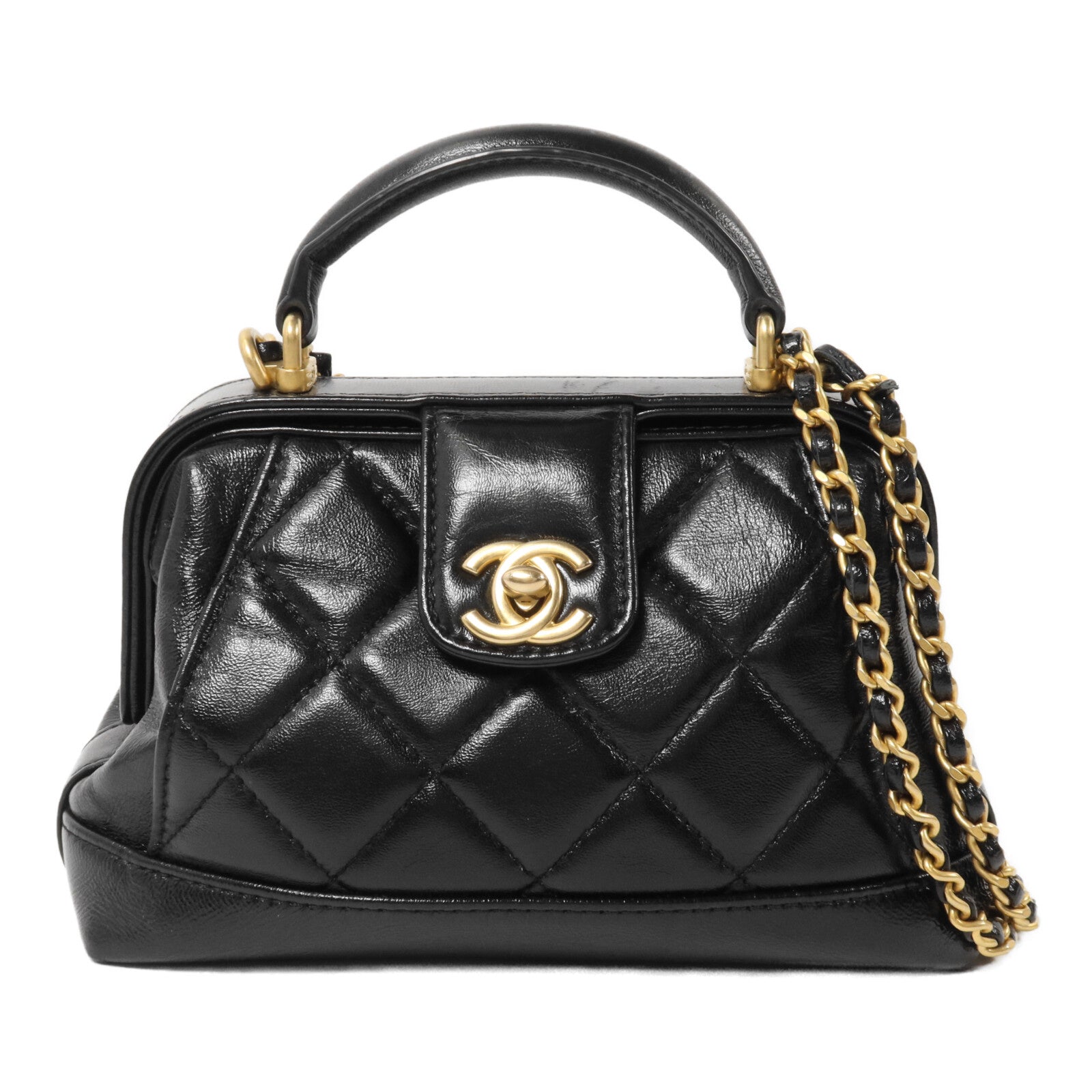 CHANEL 牛皮皮革Mini Bag With Top Handle鏈帶手挽肩背兩用袋