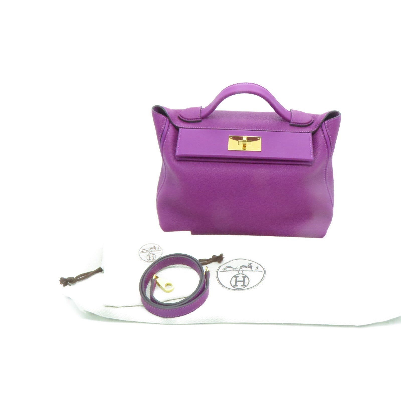 HERMES 【激減優惠】Clemence皮革24/24 29cm金扣手挽肩背兩用袋紫色P9