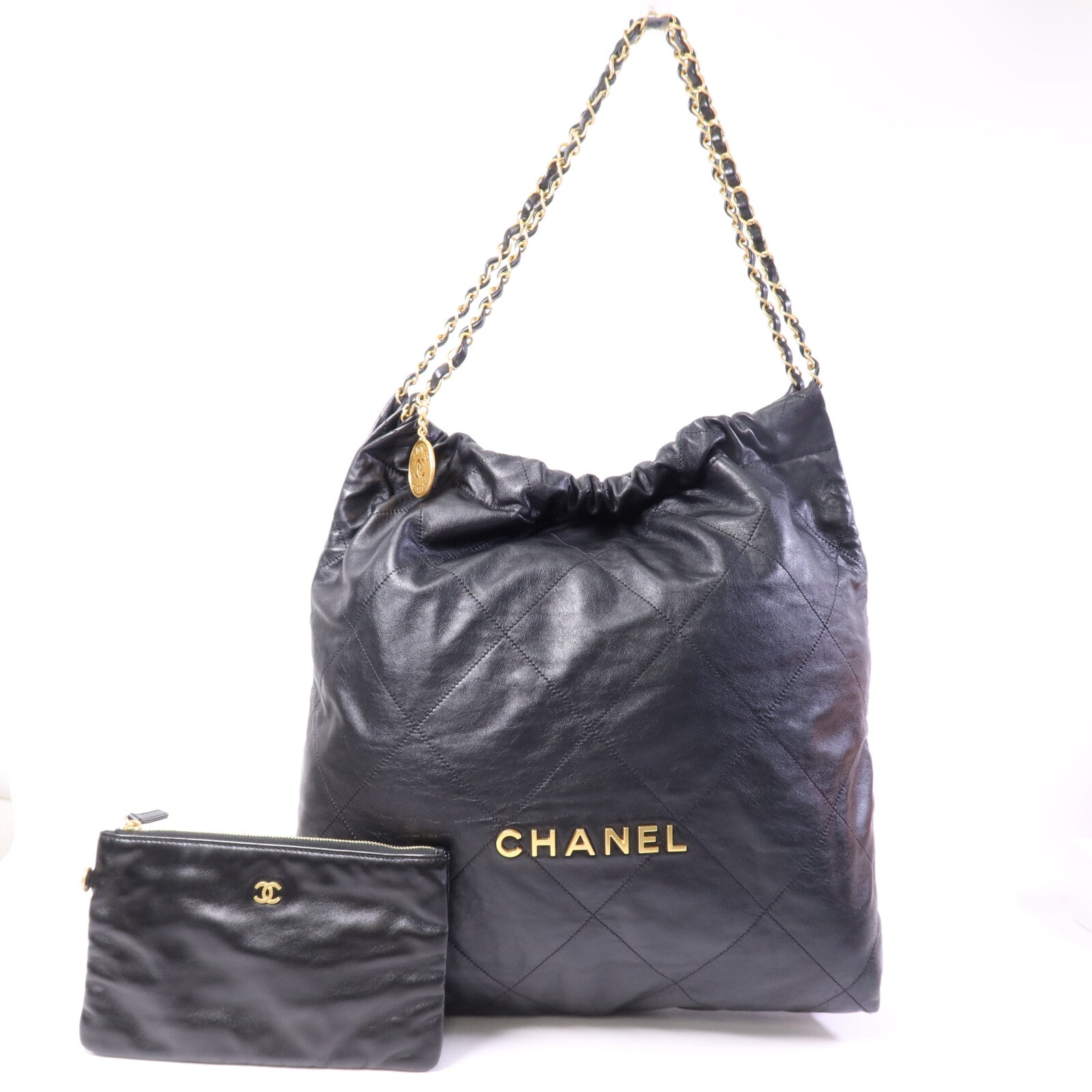 CHANEL 牛皮皮革Chanel 22 Medium金扣鏈帶肩背袋