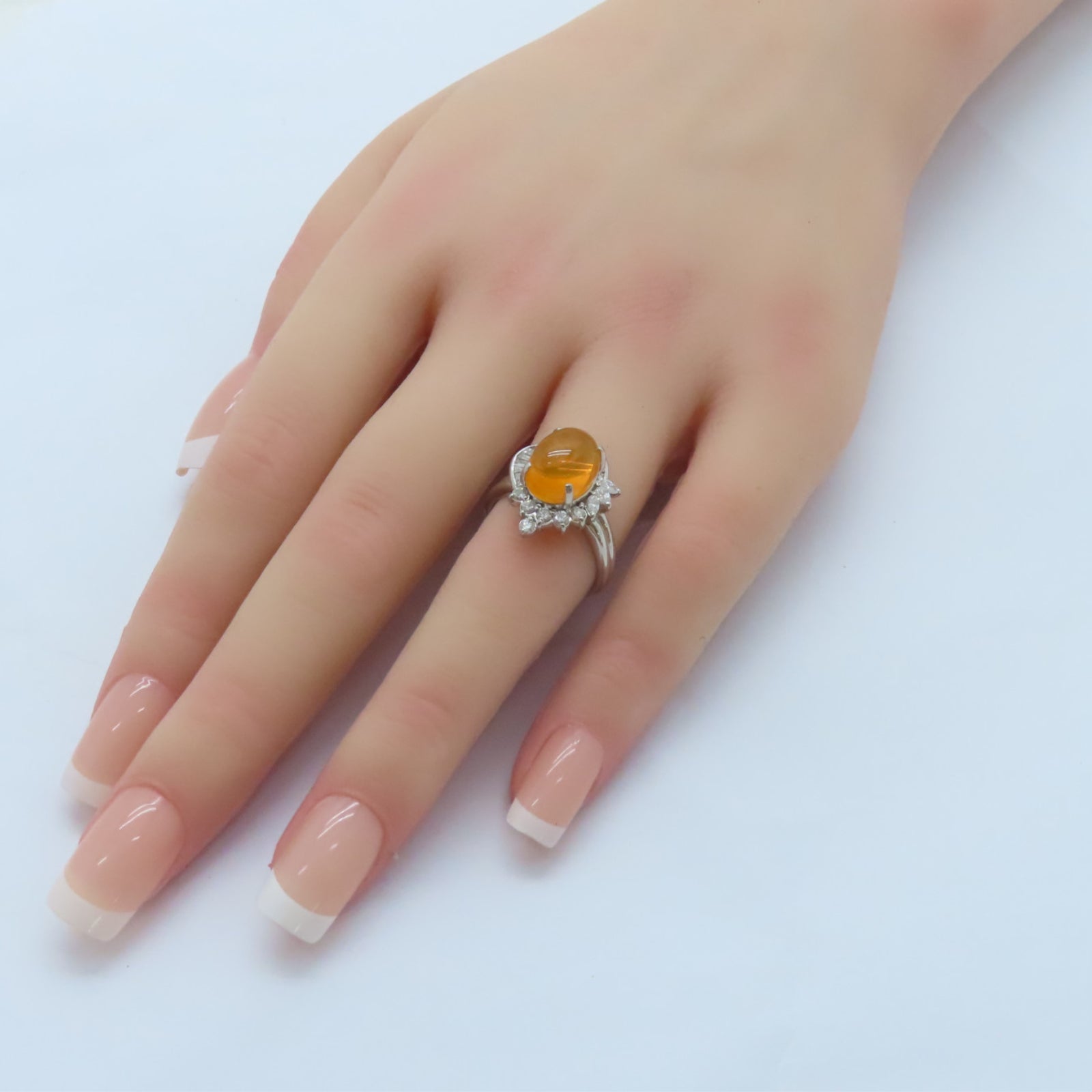 JEWELRY PT900鉑金Opal Diamond Ring 3.438ct蛋白石/0.52ct鑚石戒指US#5.5