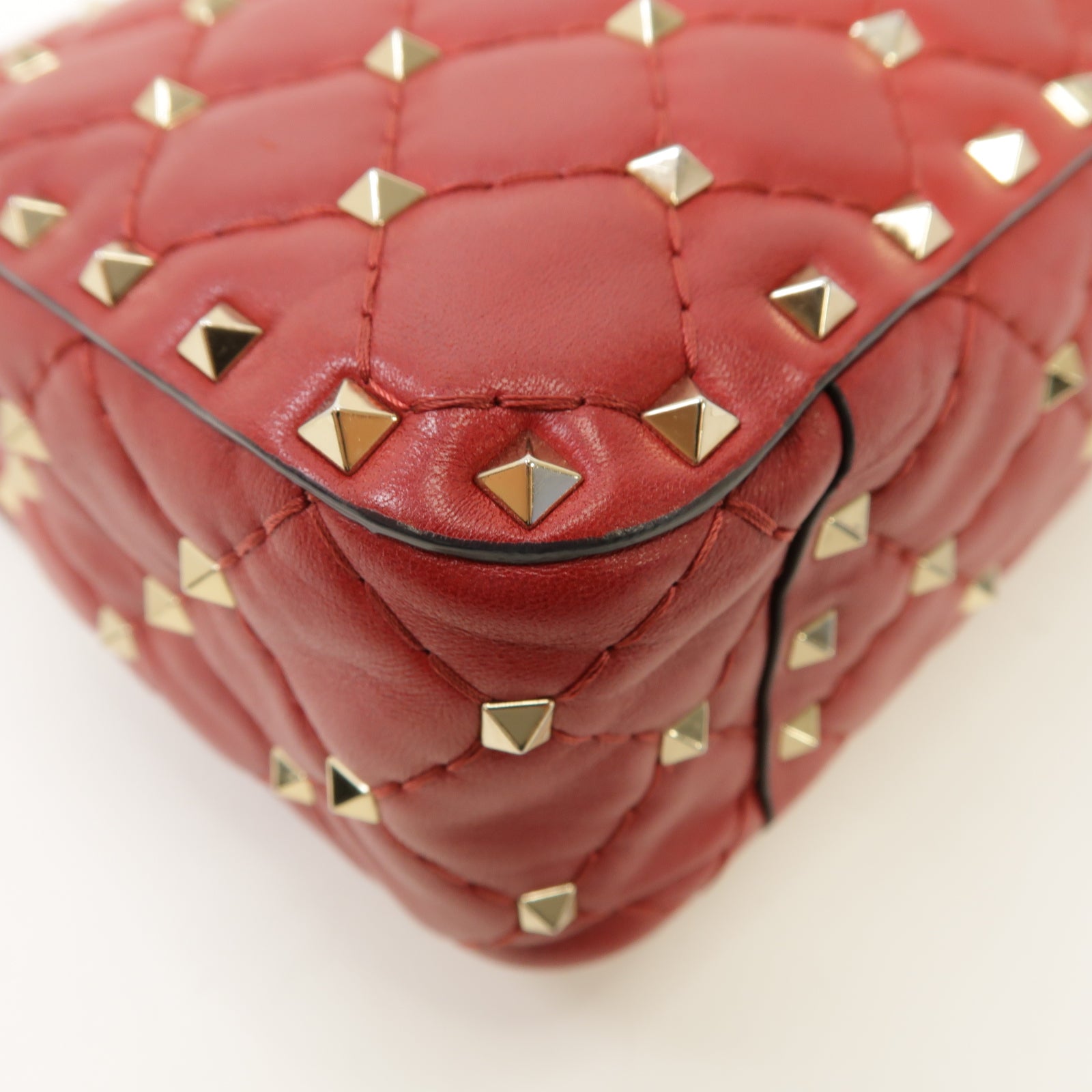 Valentino 菱格羊皮皮革Rockstud Spike 2 Way Chain Shoulder Bag金扣手挽肩背兩用袋紅色