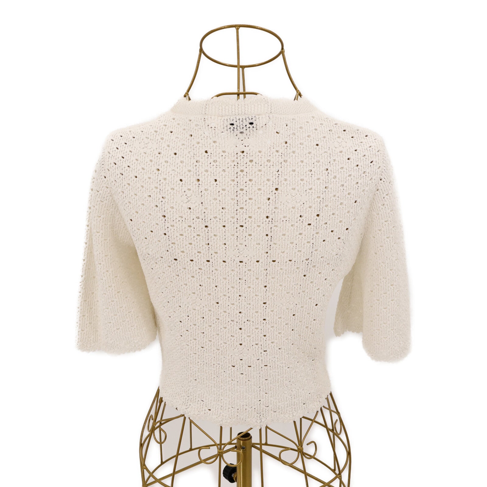 CHANEL Cotton/Polyamide 24P Crochet Cutout Lace Knit Short Sleeve針織