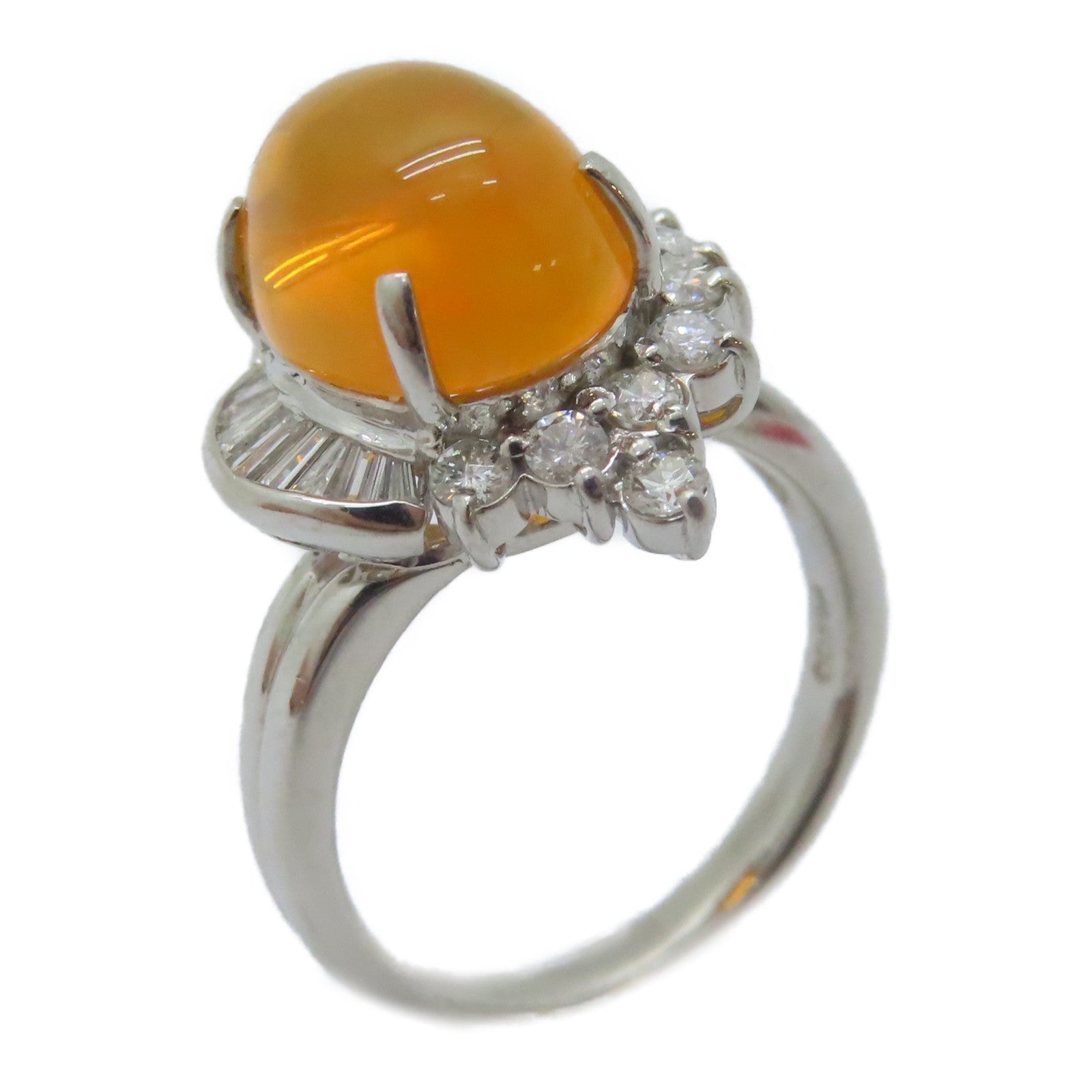 JEWELRY PT900鉑金Opal Diamond Ring 3.438ct蛋白石/0.52ct鑚石戒指US#5.5