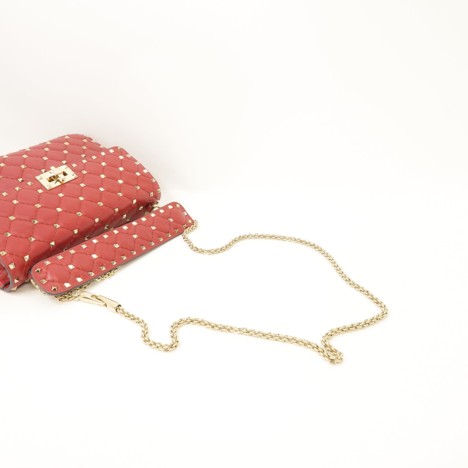 Valentino 菱格羊皮皮革Rockstud Spike 2 Way Chain Shoulder Bag金扣手挽肩背兩用袋紅色