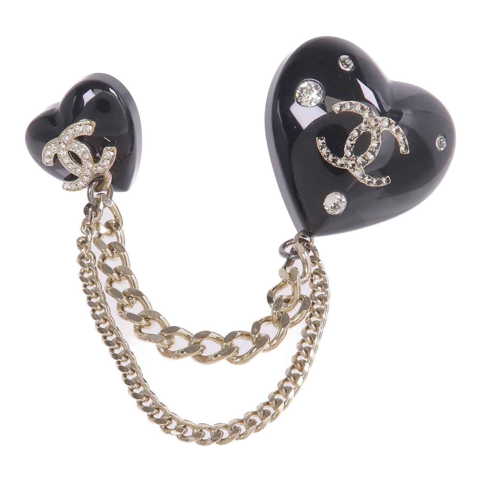 CHANEL 金屬/樹脂Black Heart CC Chain Brooch胸針