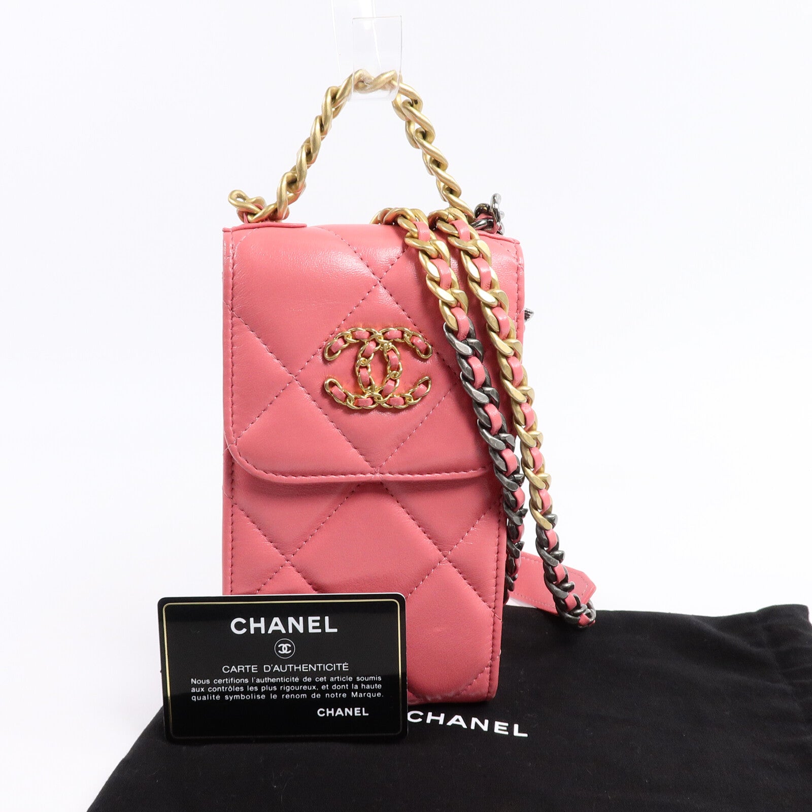 CHANEL 羊皮皮革C19 Phone Holder手挽肩背兩用袋