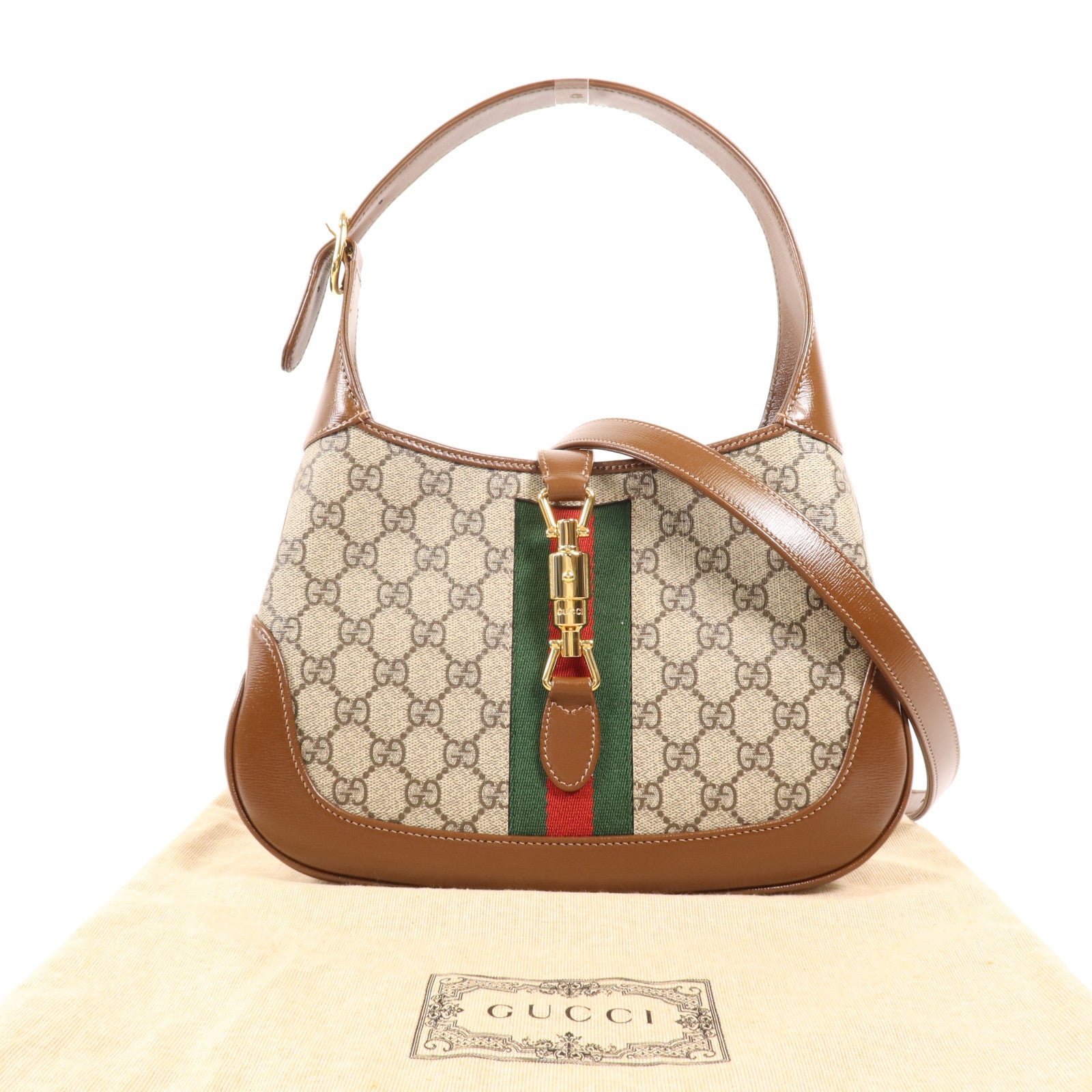 GUCCI 牛皮皮革/塗層帆布Jackie 1961 Small金扣肩背袋