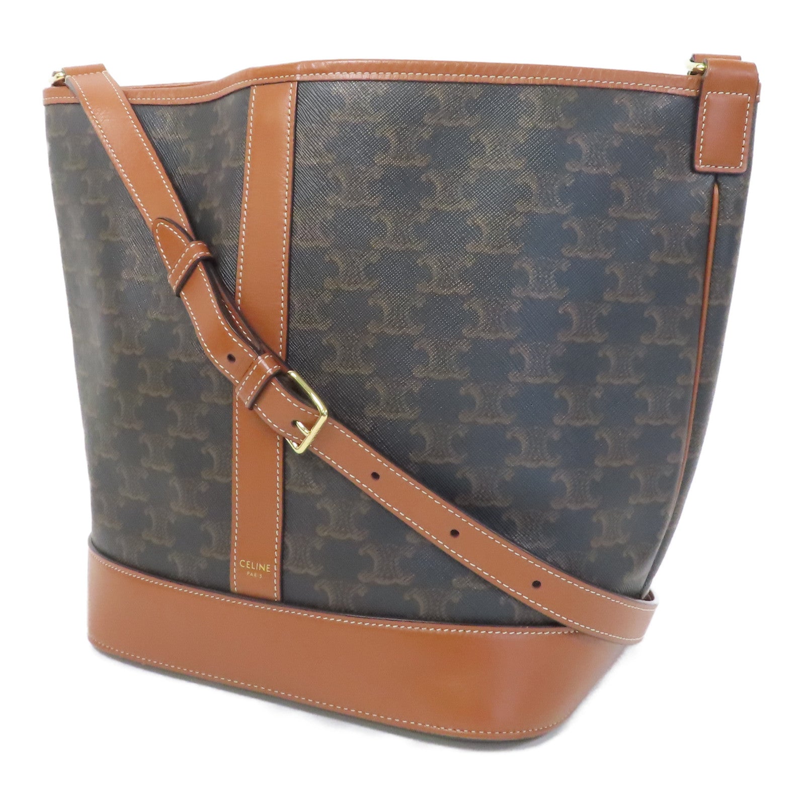 CELINE 塗層帆布帆布Bucket Bag金扣肩背袋啡色