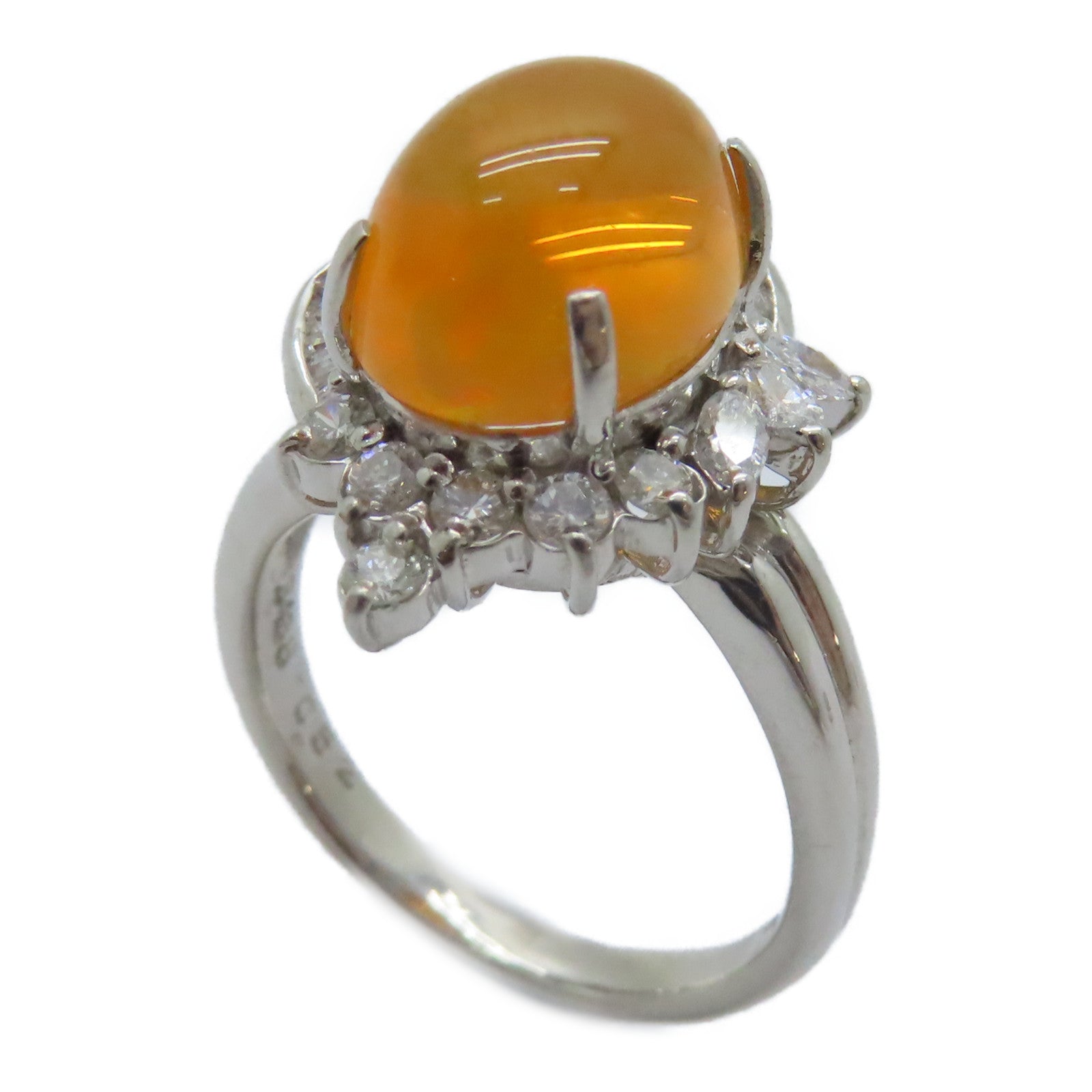 JEWELRY PT900鉑金Opal Diamond Ring 3.438ct蛋白石/0.52ct鑚石戒指US#5.5
