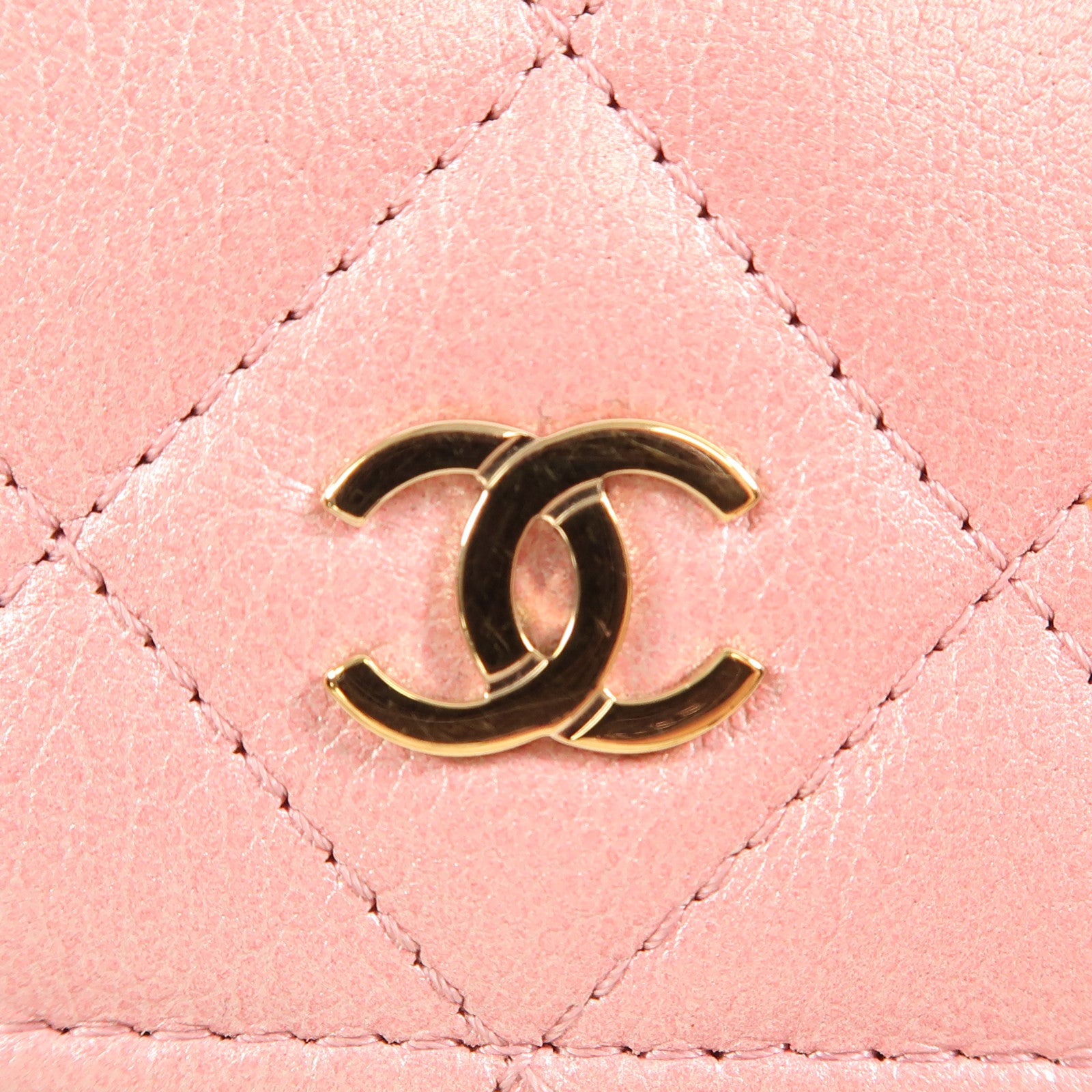 CHANEL CC GHW WOC Wallet On Chain Shoulder Bag Calfskin Leather Pink