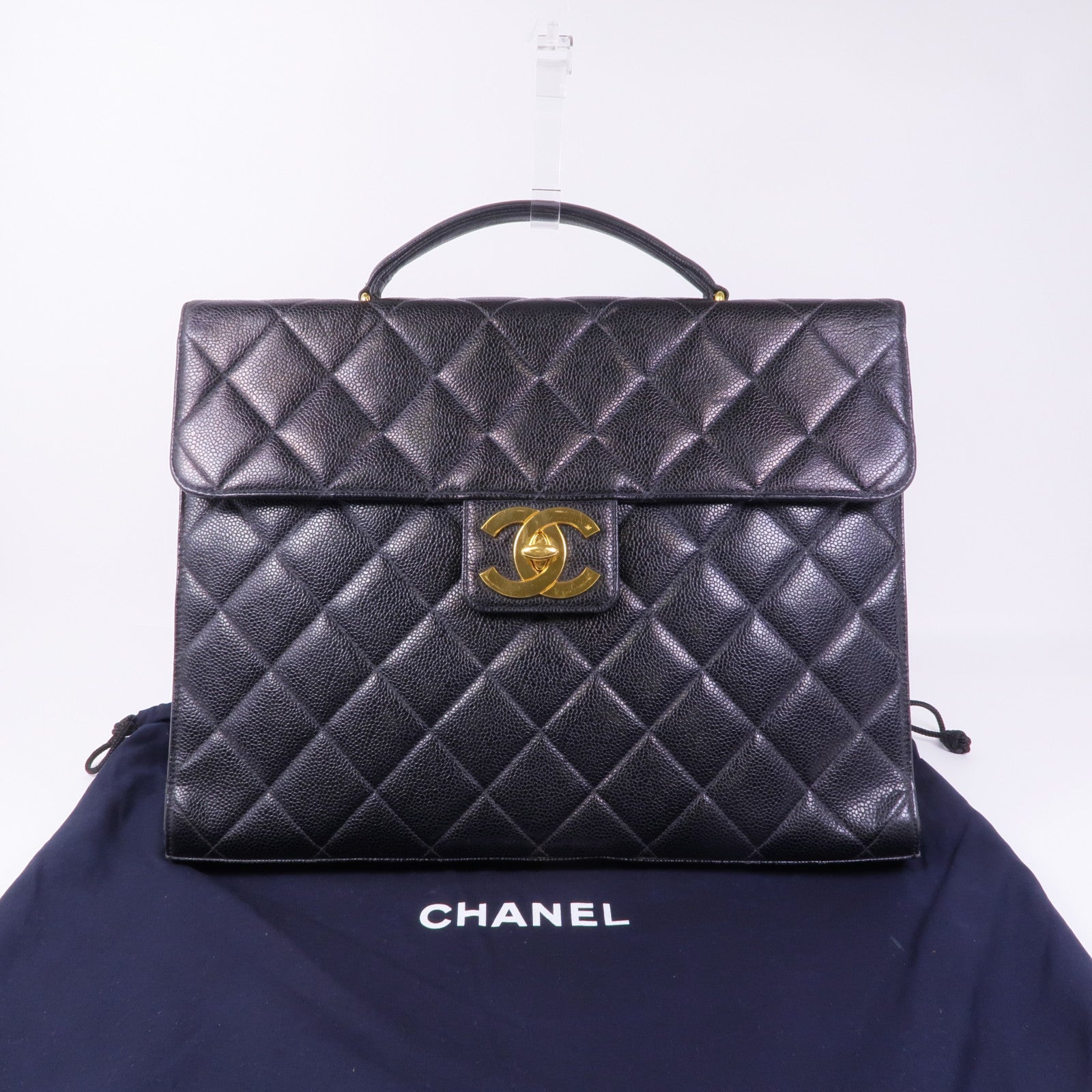 CHANEL 牛皮皮革Vintage Briefcase金扣手挽袋