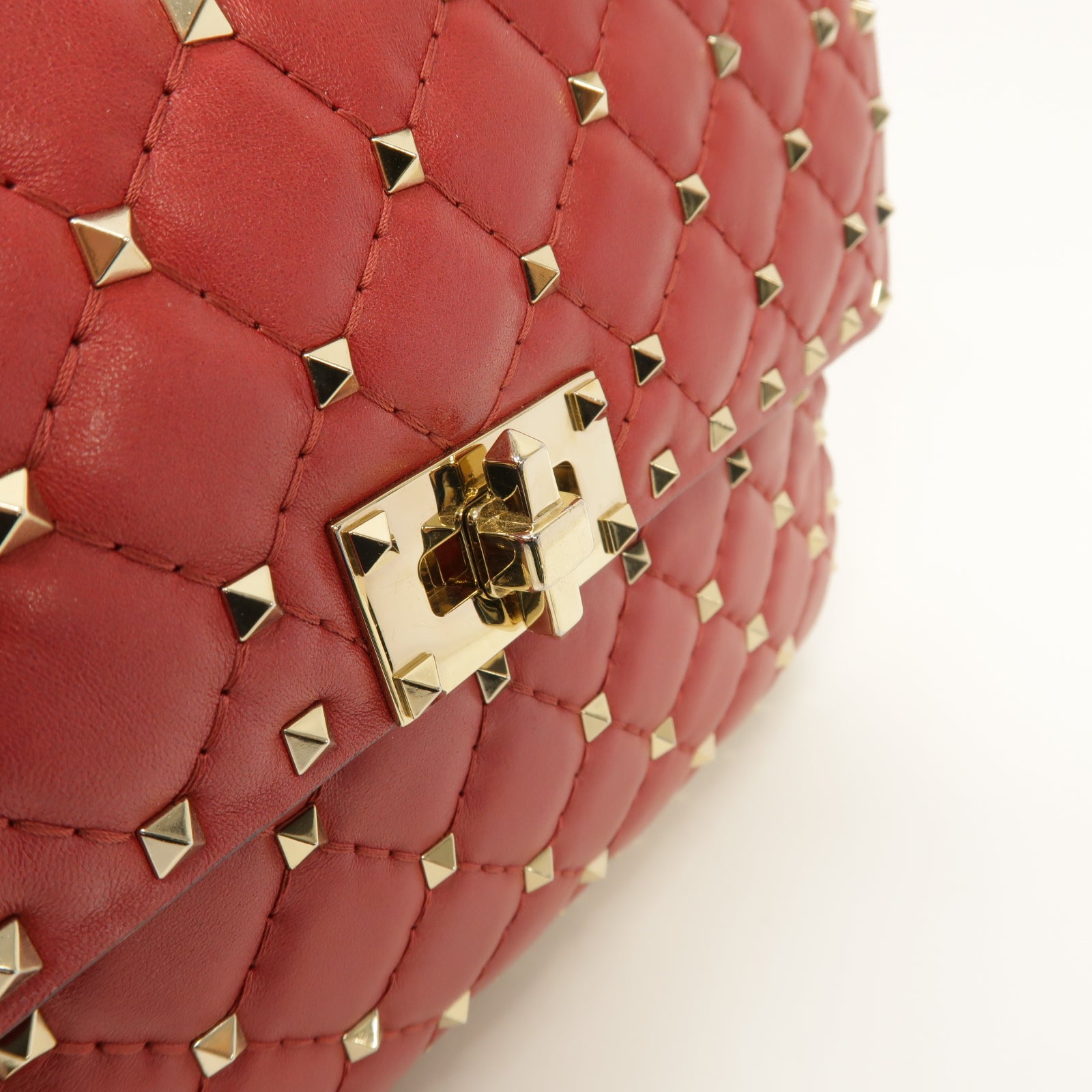 Valentino 菱格羊皮皮革Rockstud Spike 2 Way Chain Shoulder Bag金扣手挽肩背兩用袋紅色
