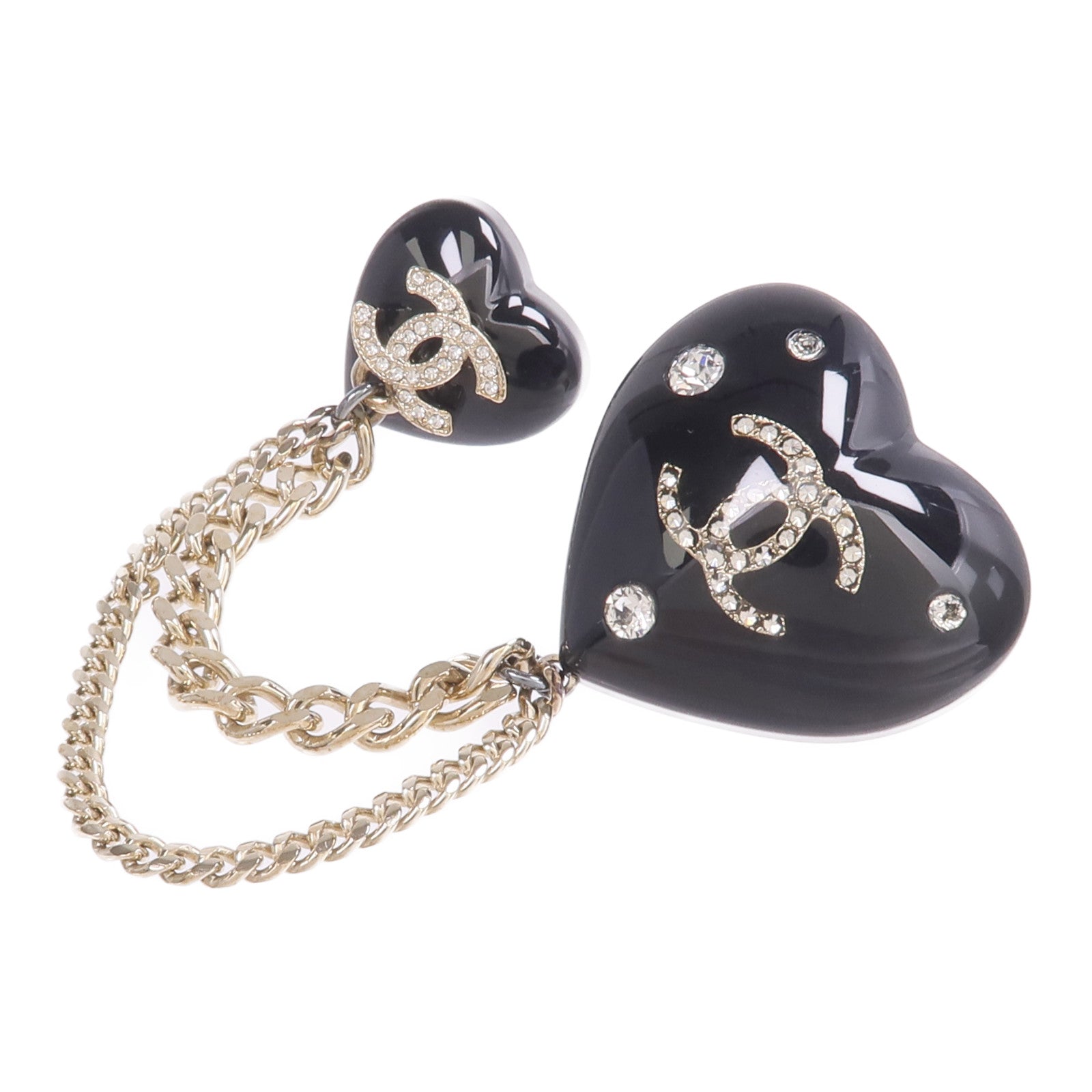 CHANEL 金屬/樹脂Black Heart CC Chain Brooch胸針