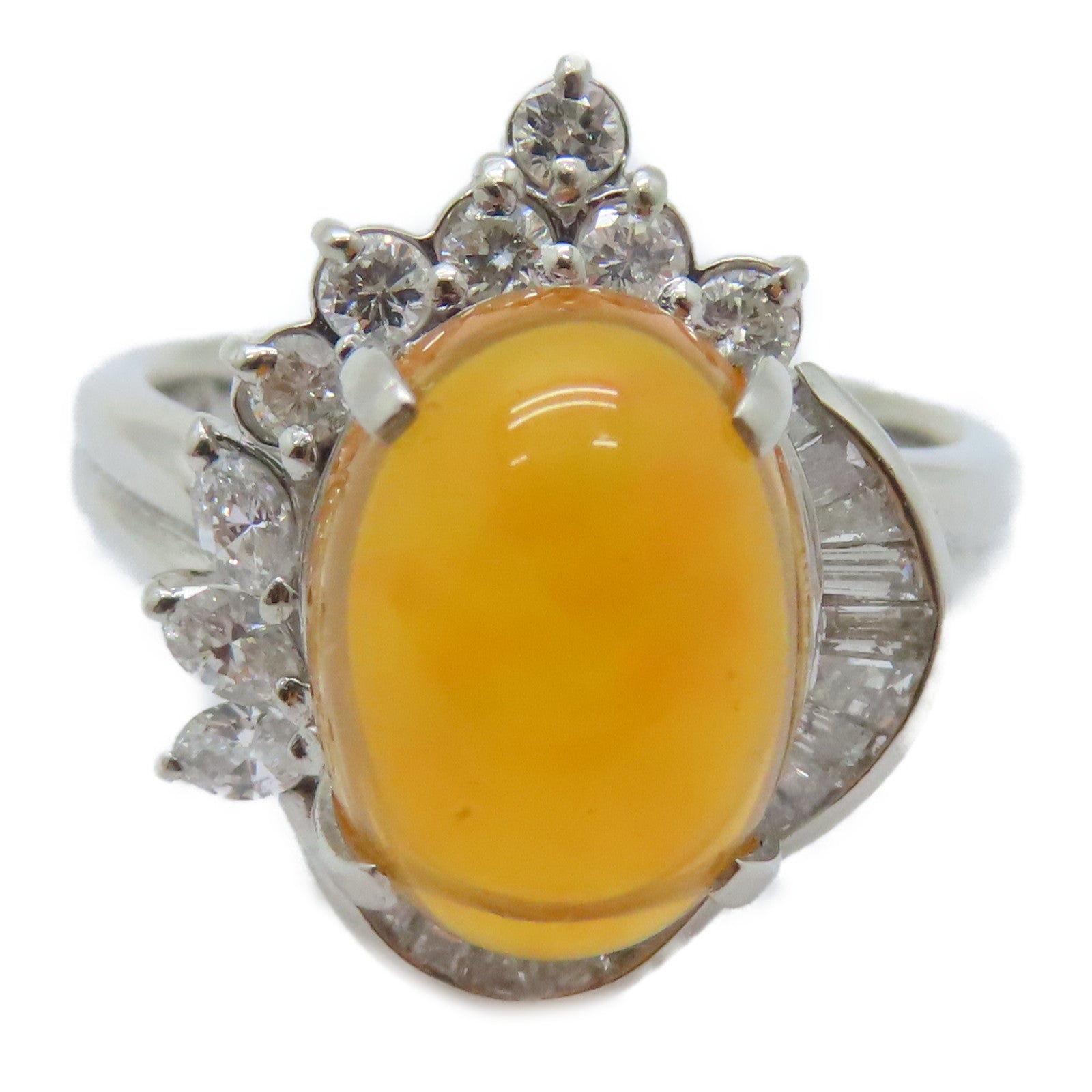 JEWELRY PT900鉑金Opal Diamond Ring 3.438ct蛋白石/0.52ct鑚石戒指US#5.5