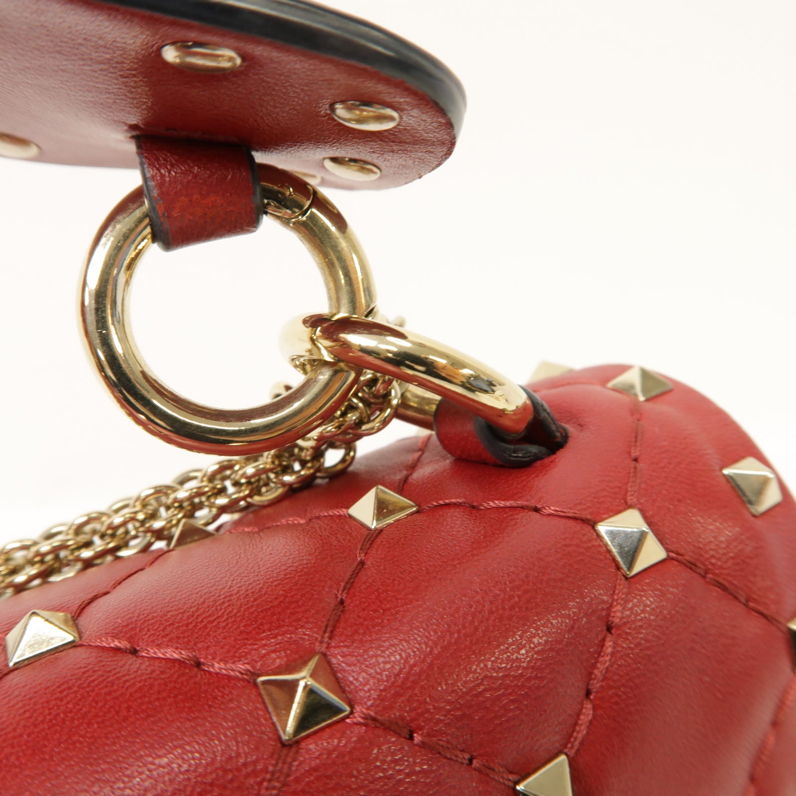 Valentino 菱格羊皮皮革Rockstud Spike 2 Way Chain Shoulder Bag金扣手挽肩背兩用袋紅色