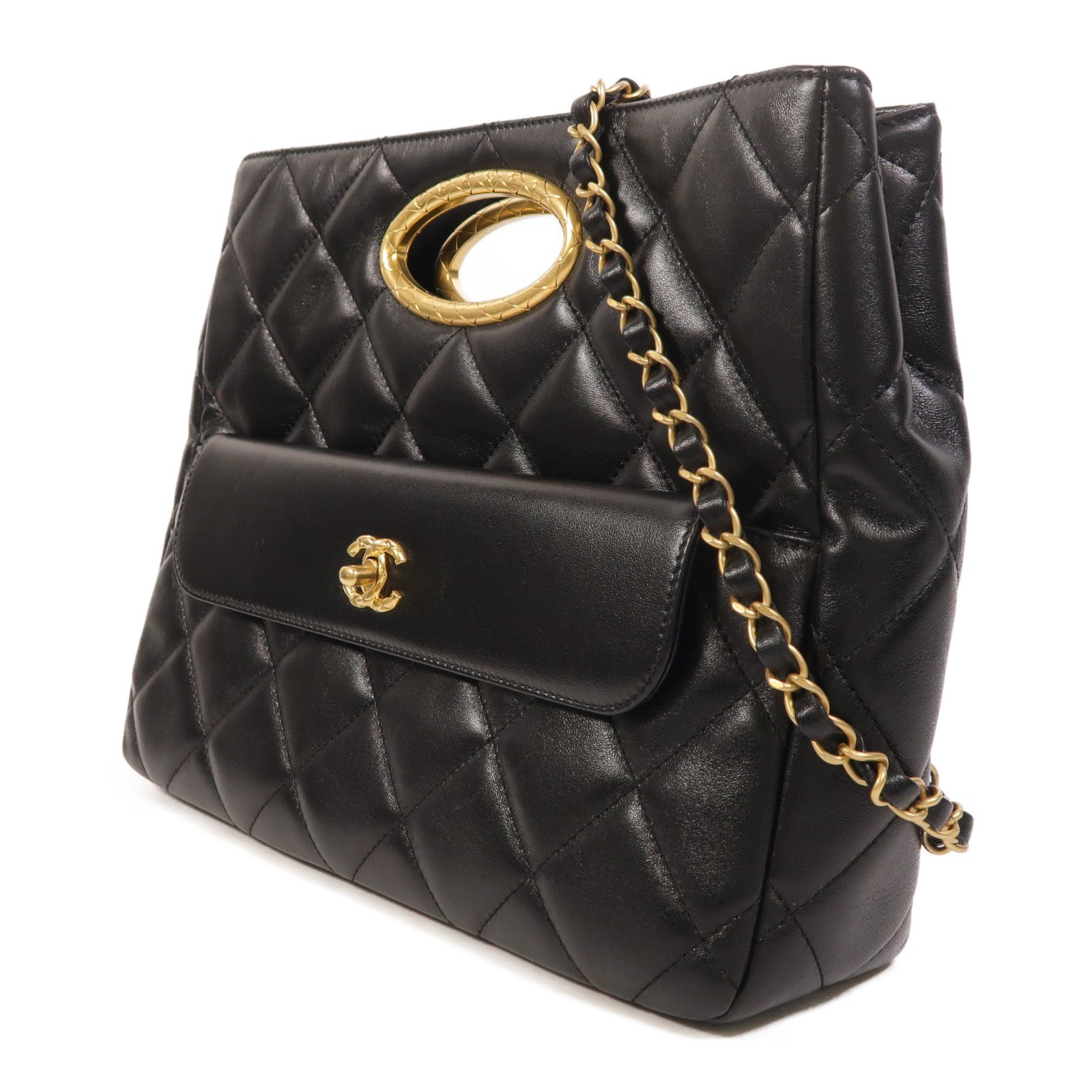 CHANEL 羊皮皮革2 Way Shoulder金扣手挽肩背兩用袋