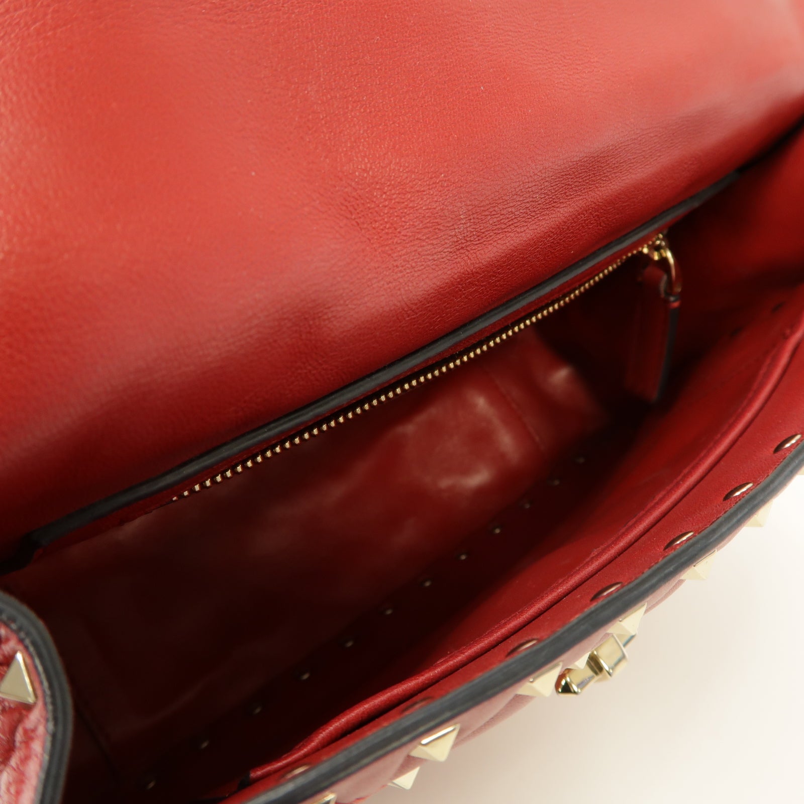Valentino 菱格羊皮皮革Rockstud Spike 2 Way Chain Shoulder Bag金扣手挽肩背兩用袋紅色