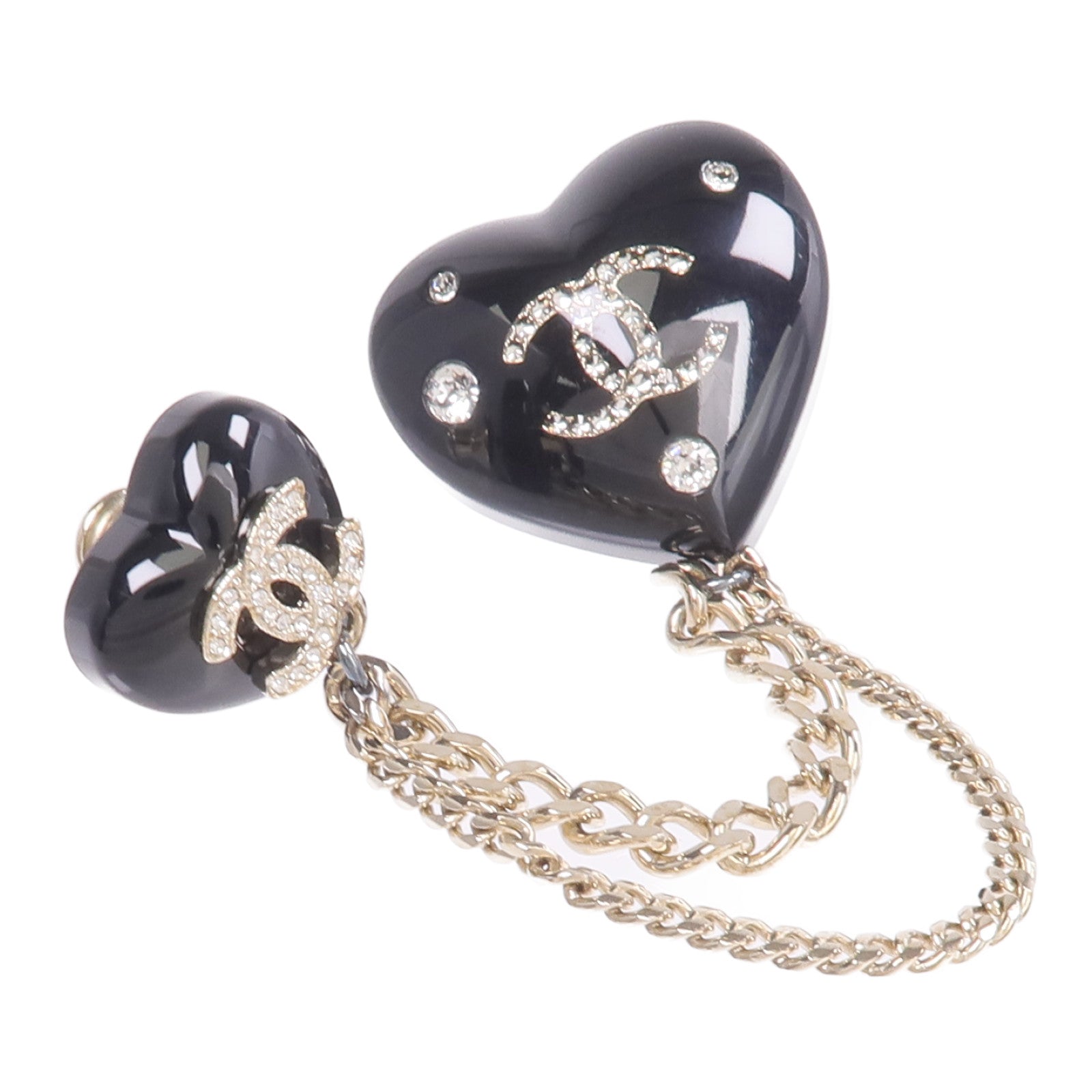 CHANEL 金屬/樹脂Black Heart CC Chain Brooch胸針