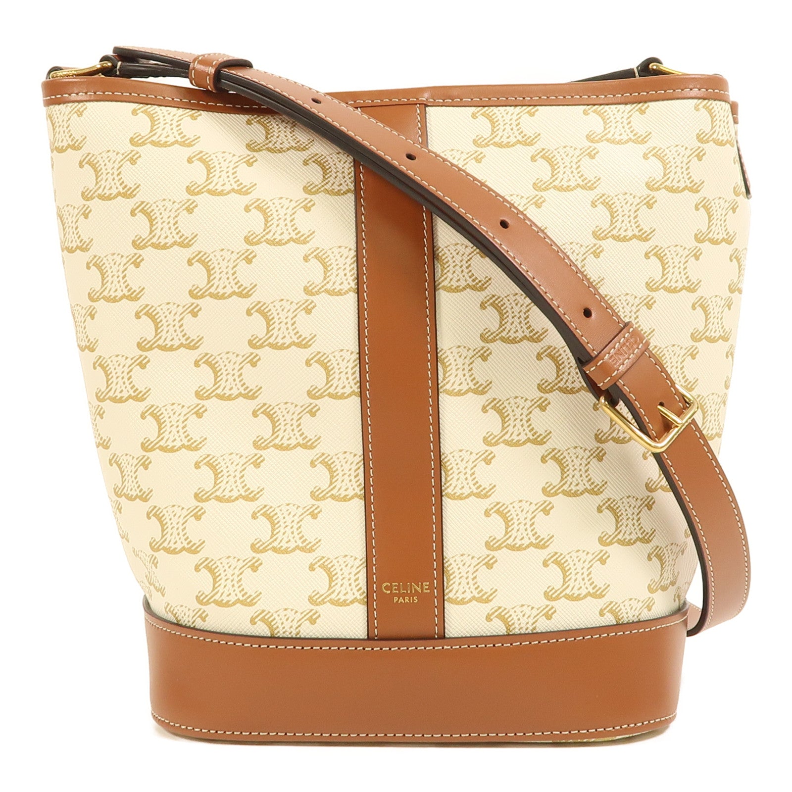 CELINE 塗層帆布Triomphe Bucket金扣肩背袋