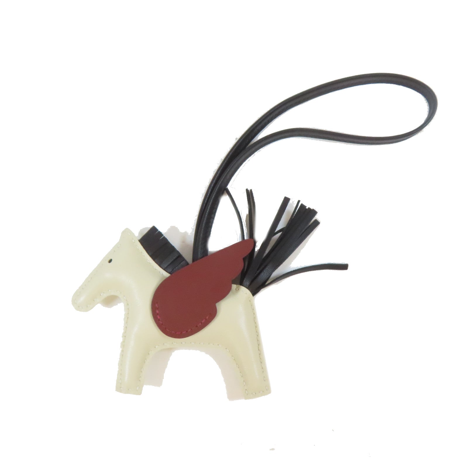 HERMES Swift皮革Rodeo Pegase PM掛飾Craie/白色/Noir/黑色/Rouge H/啡紅色