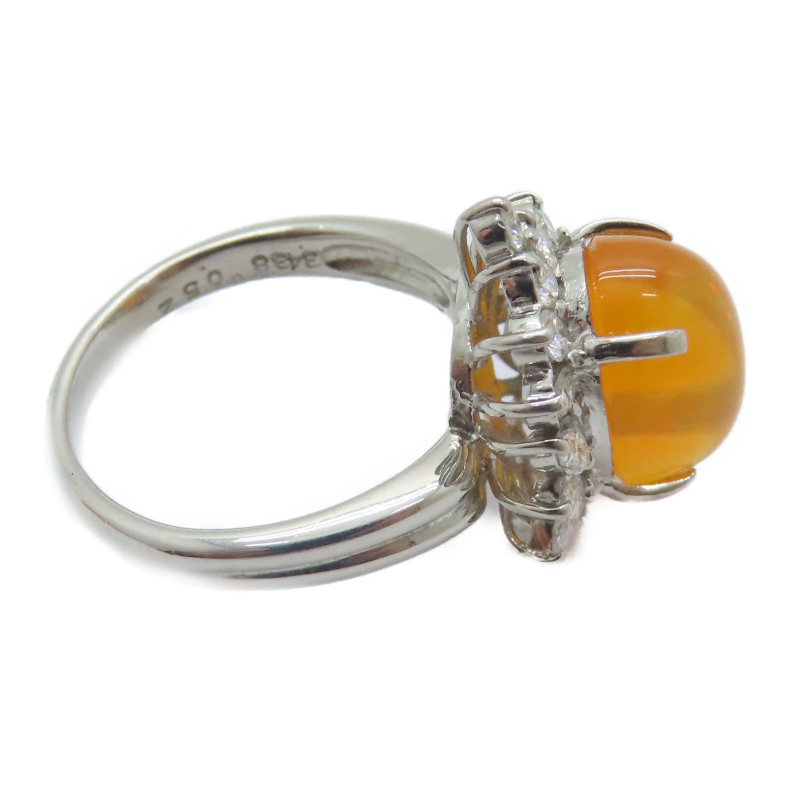 JEWELRY PT900鉑金Opal Diamond Ring 3.438ct蛋白石/0.52ct鑚石戒指US#5.5