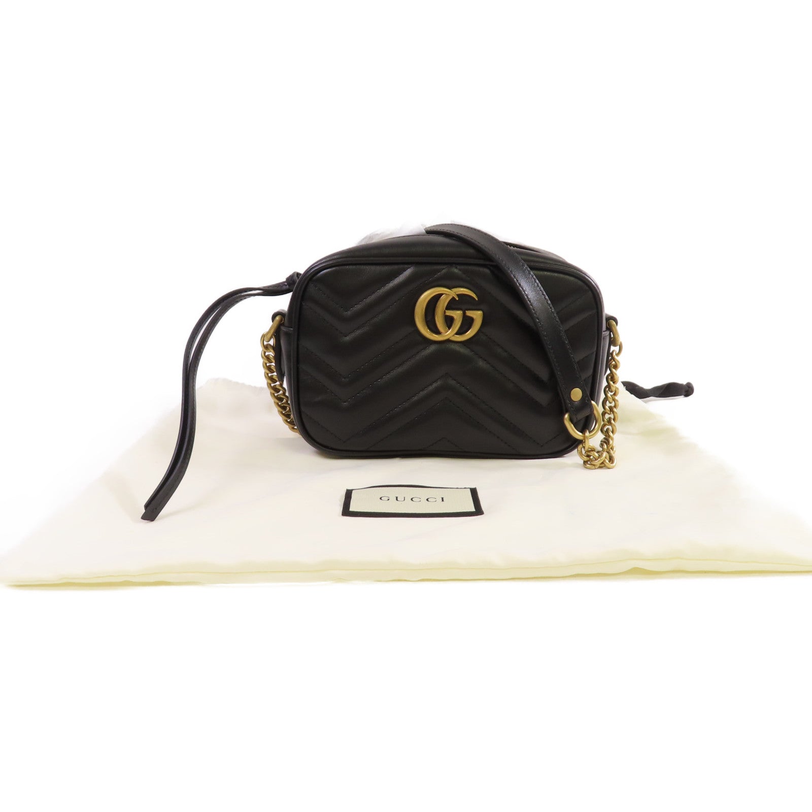 GUCCI Chevron皮革GG Marmont Mini Camera Bag金扣肩背袋黑色
