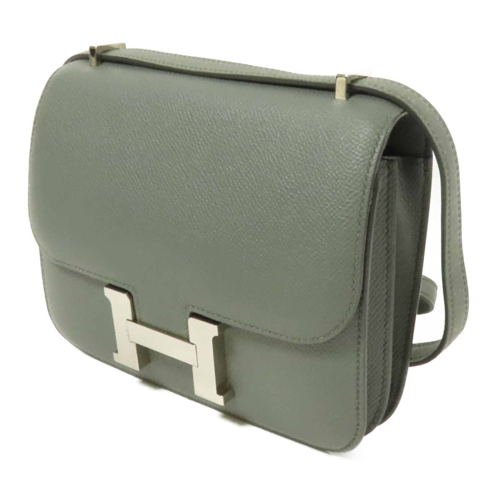 HERMES Epsom皮革Constance Mini銀扣肩背袋Vert Amande