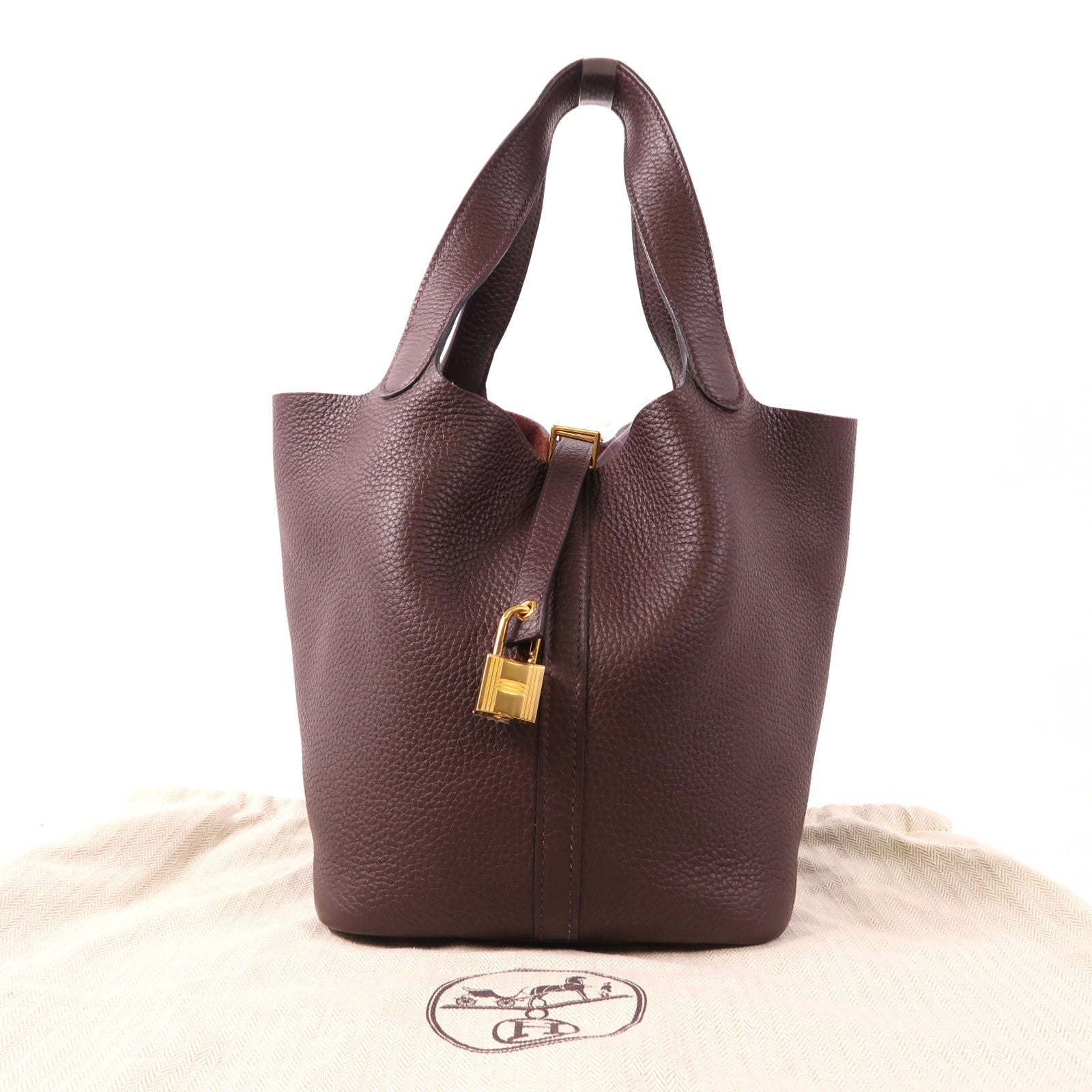 HERMES Clemence皮革Picotin MM金扣手挽袋Rouge Sellier