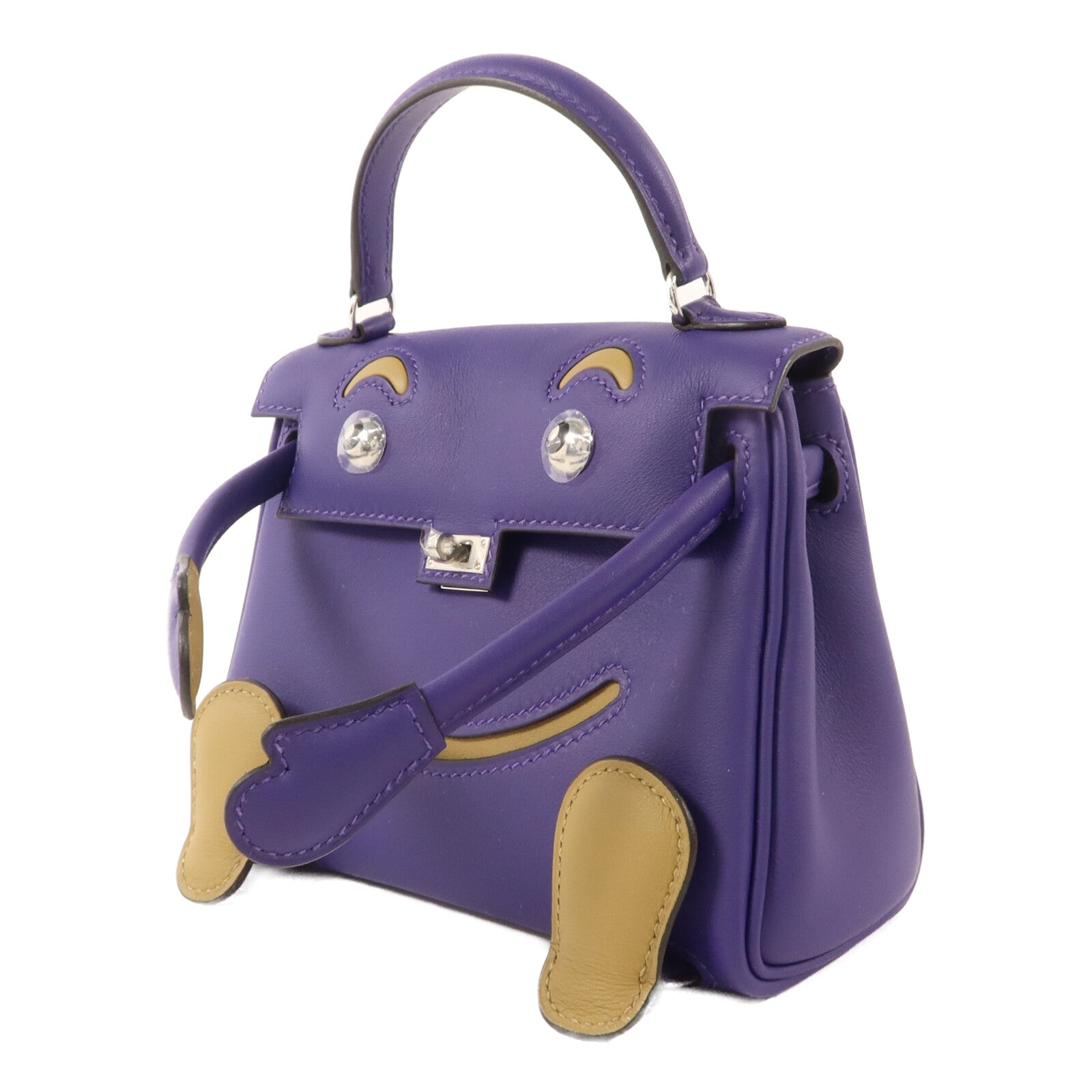 HERMES Swift皮革Kelly Doll手挽袋Purple/Dune
