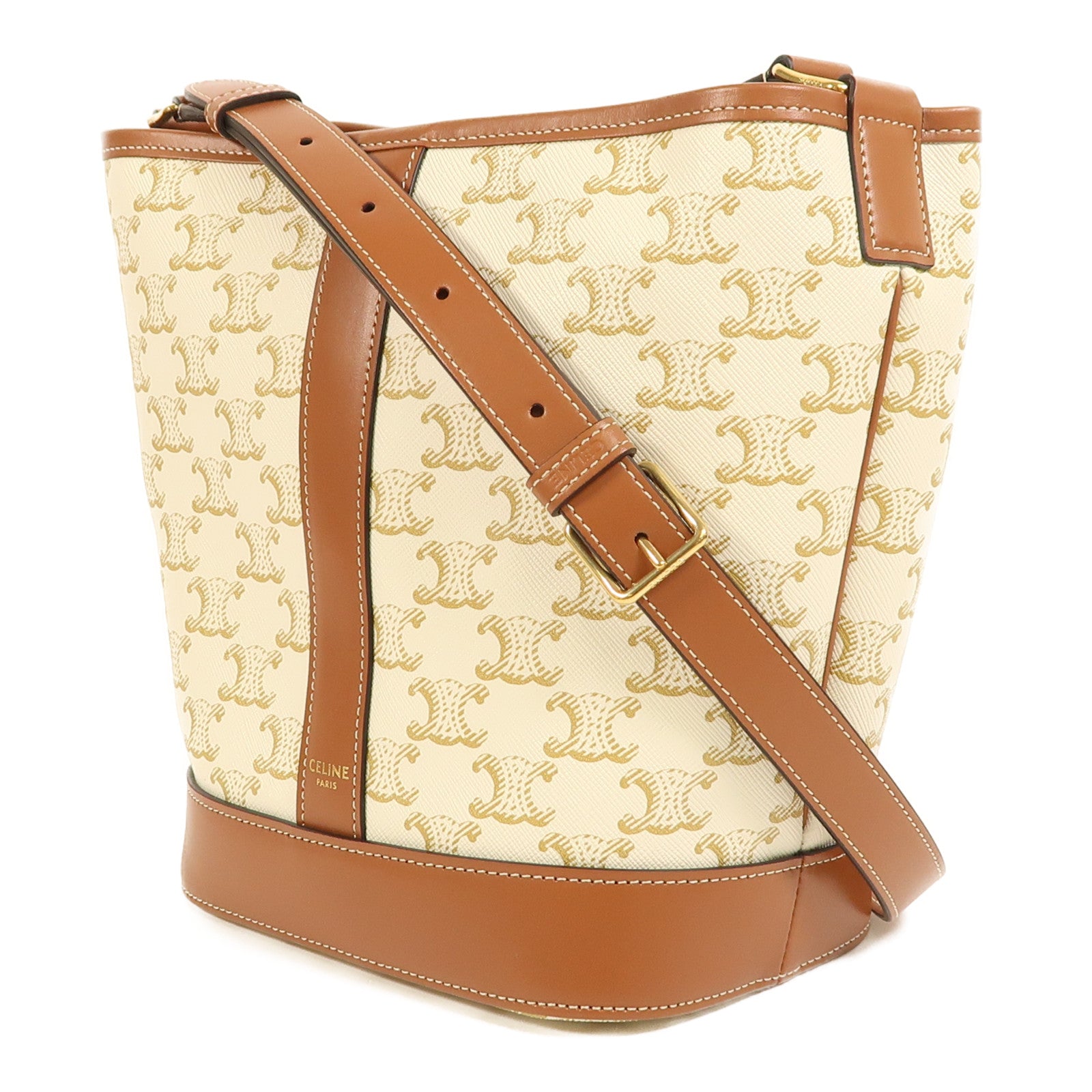 CELINE 塗層帆布Triomphe Bucket金扣肩背袋