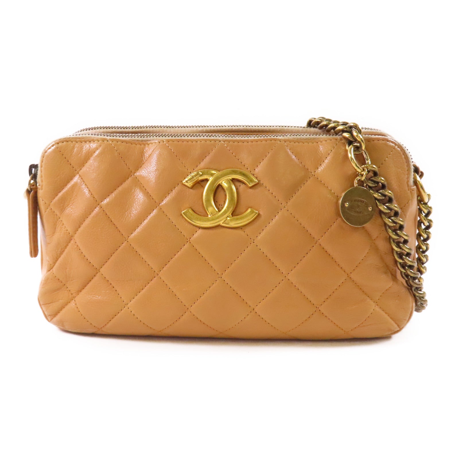 CHANEL 牛皮皮革Shoulder Bag金扣鏈帶肩背袋