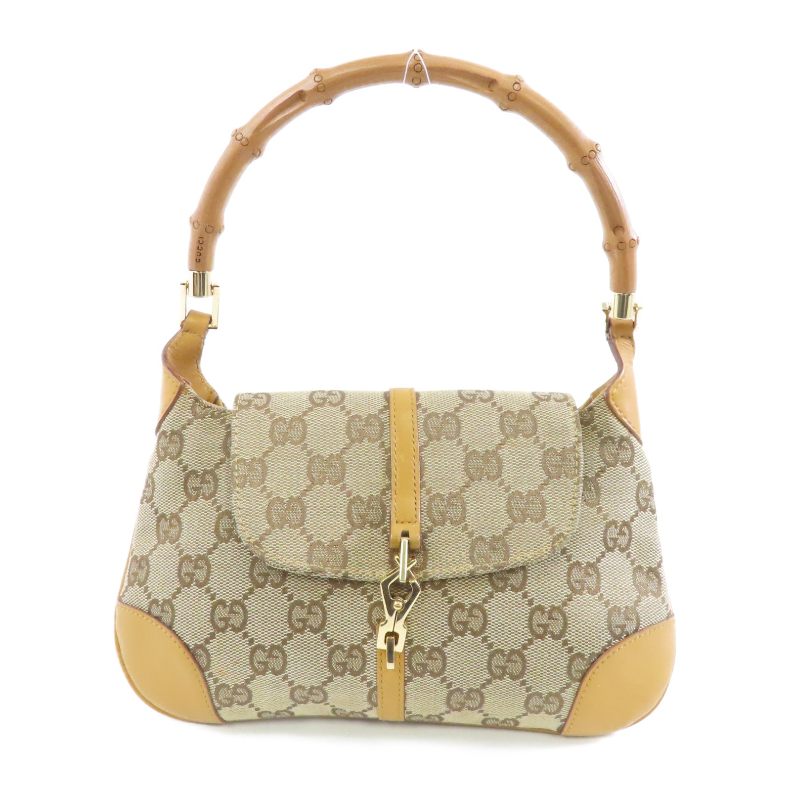 GUCCI 帆布Handbag銀扣手挽袋棕色